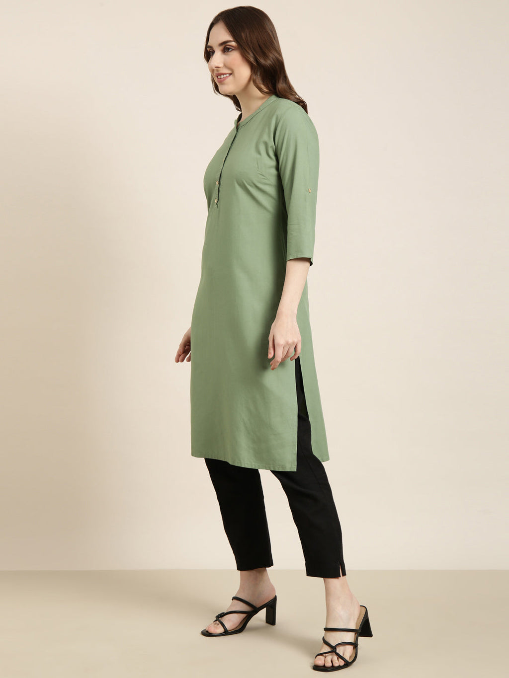 Women's Straight Green Solid Kurta