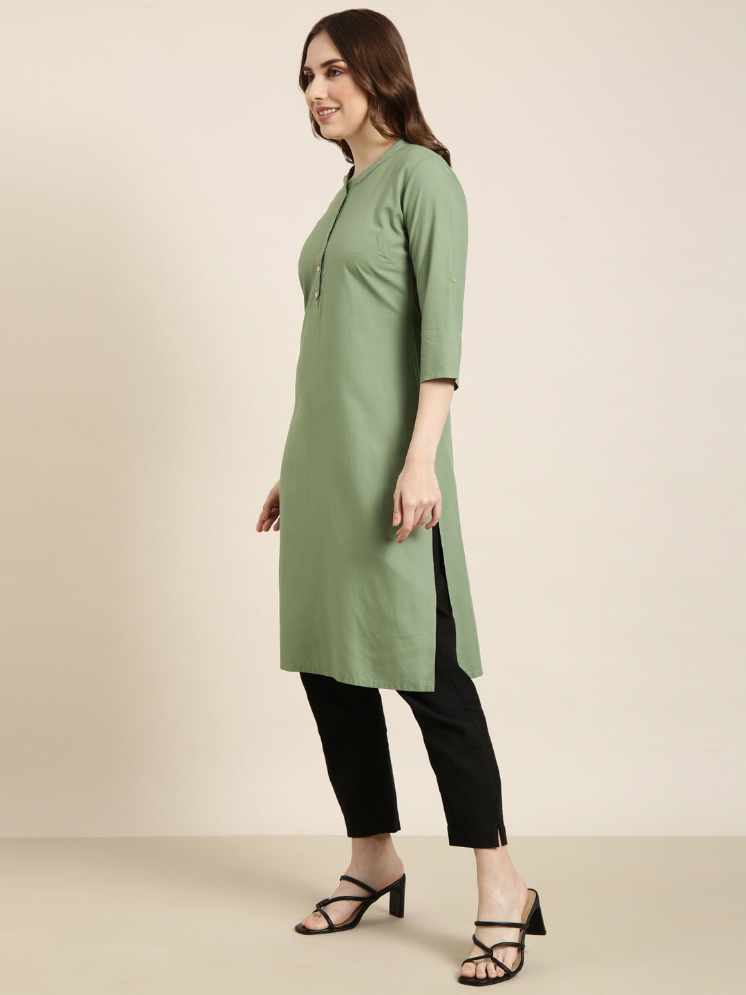 Women's Straight Green Solid Kurta