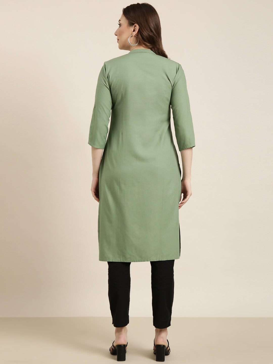 Women's Straight Green Solid Kurta