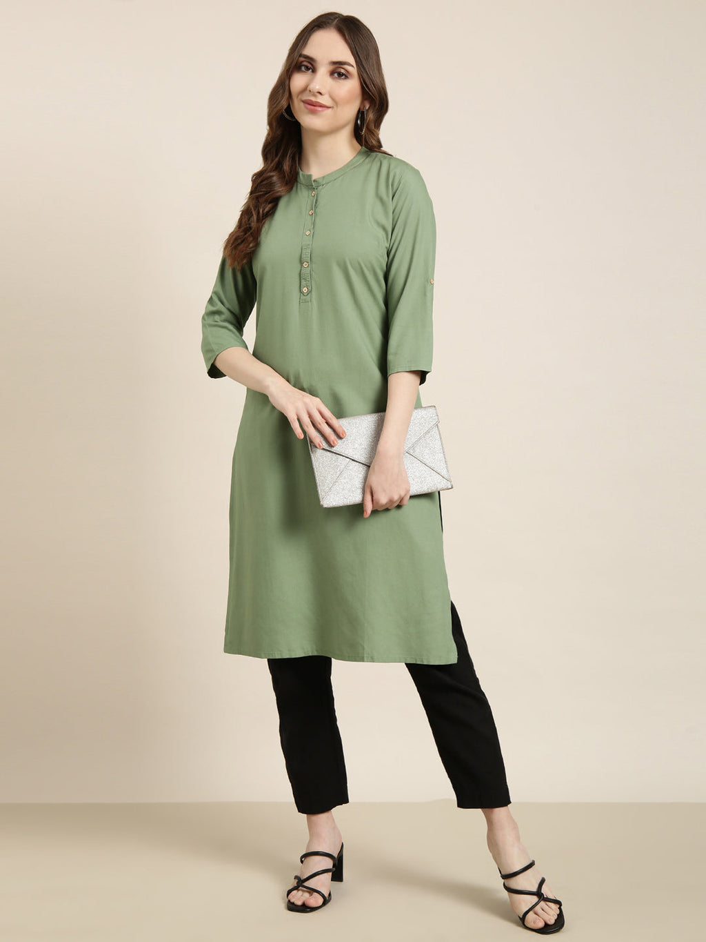 Women's Straight Green Solid Kurta