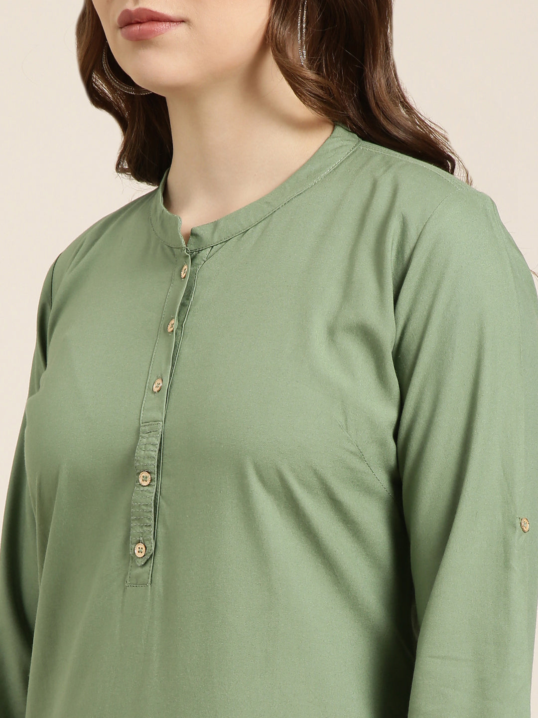 Women's Straight Green Solid Kurta