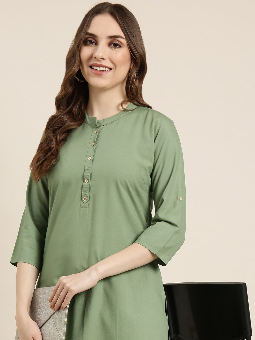 Women's Straight Green Solid Kurta