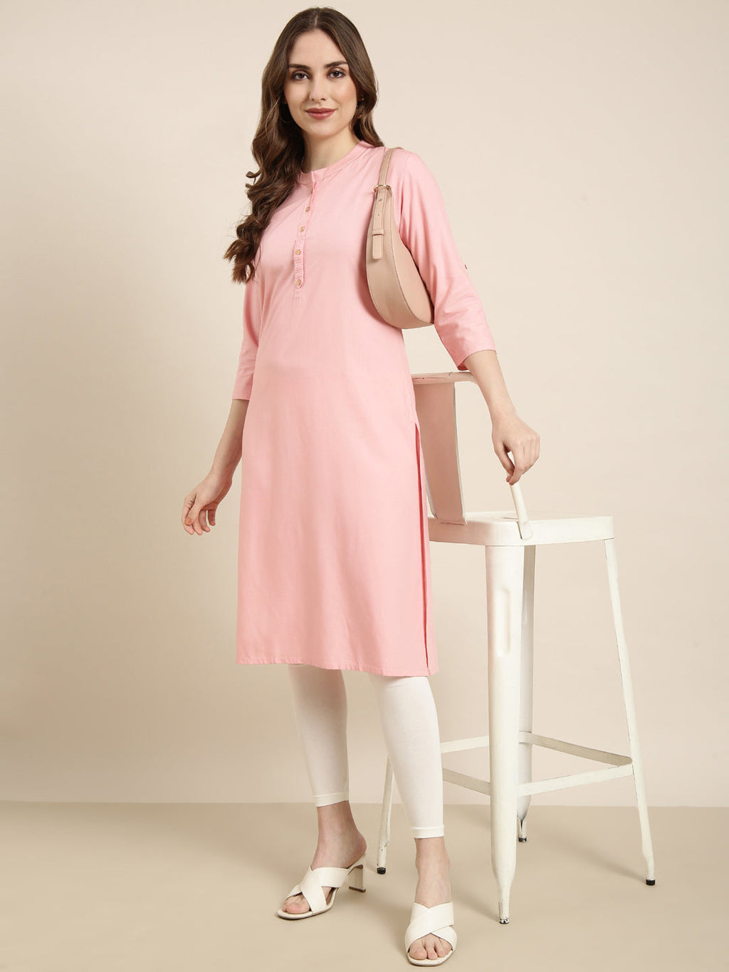 Women's Straight Pink Solid Kurta