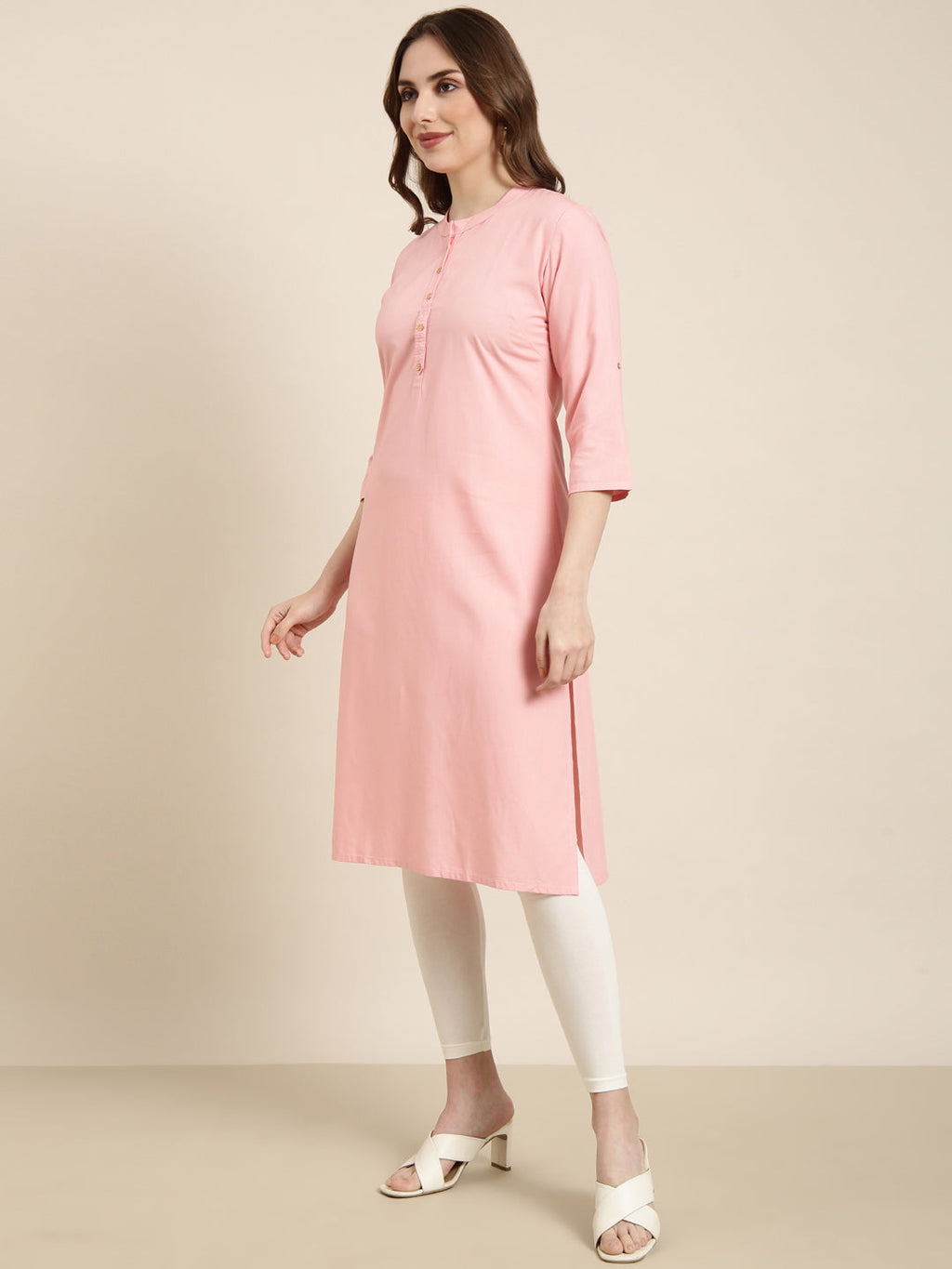 Women's Straight Pink Solid Kurta