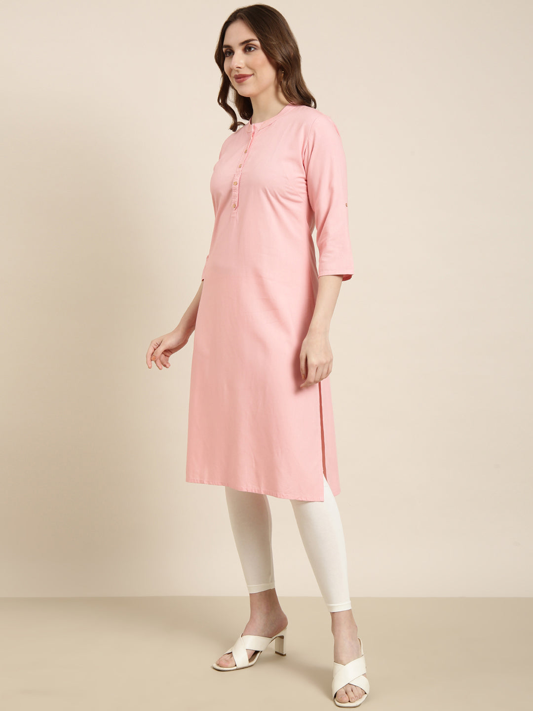 Women's Straight Pink Solid Kurta