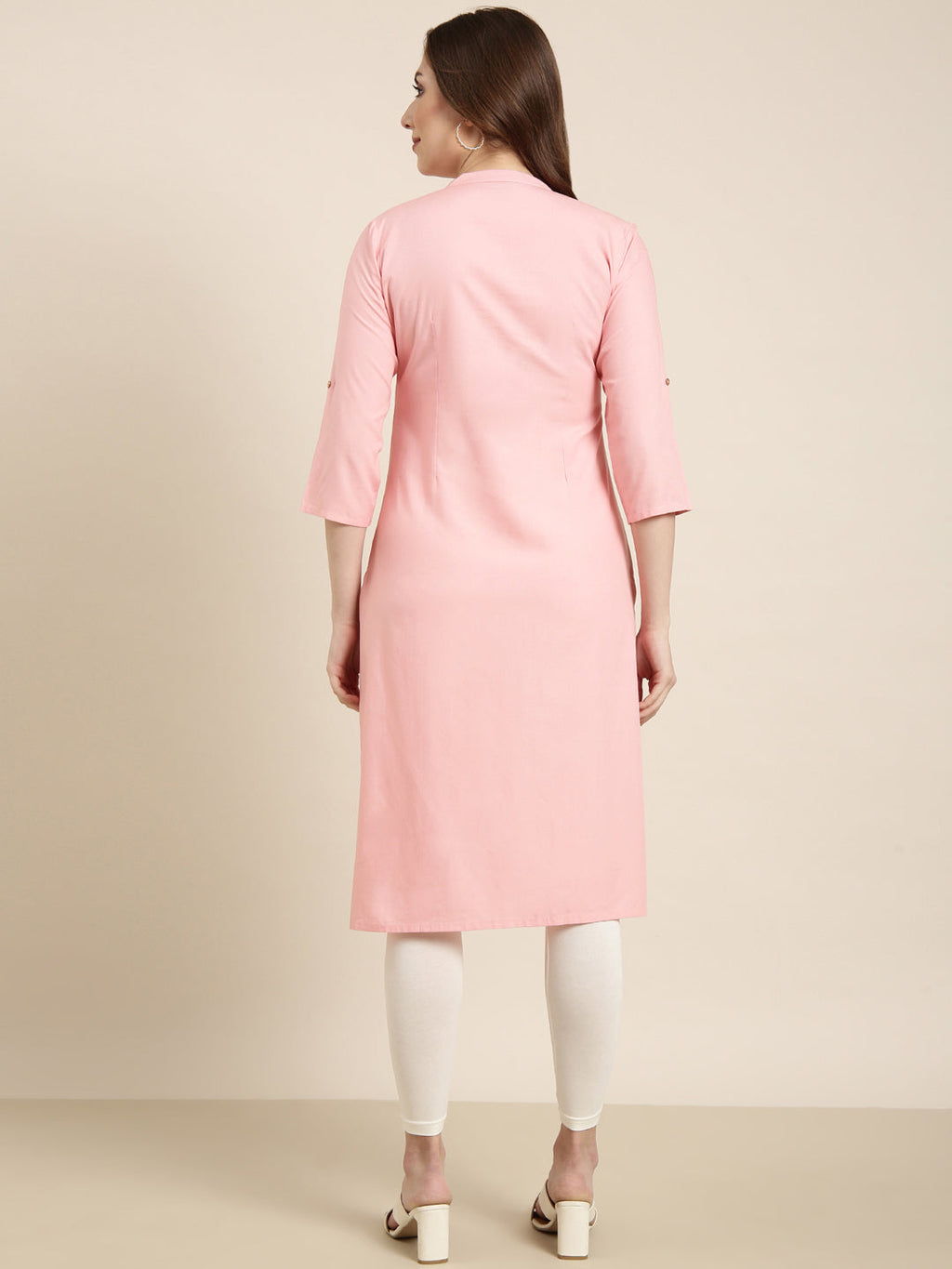 Women's Straight Pink Solid Kurta
