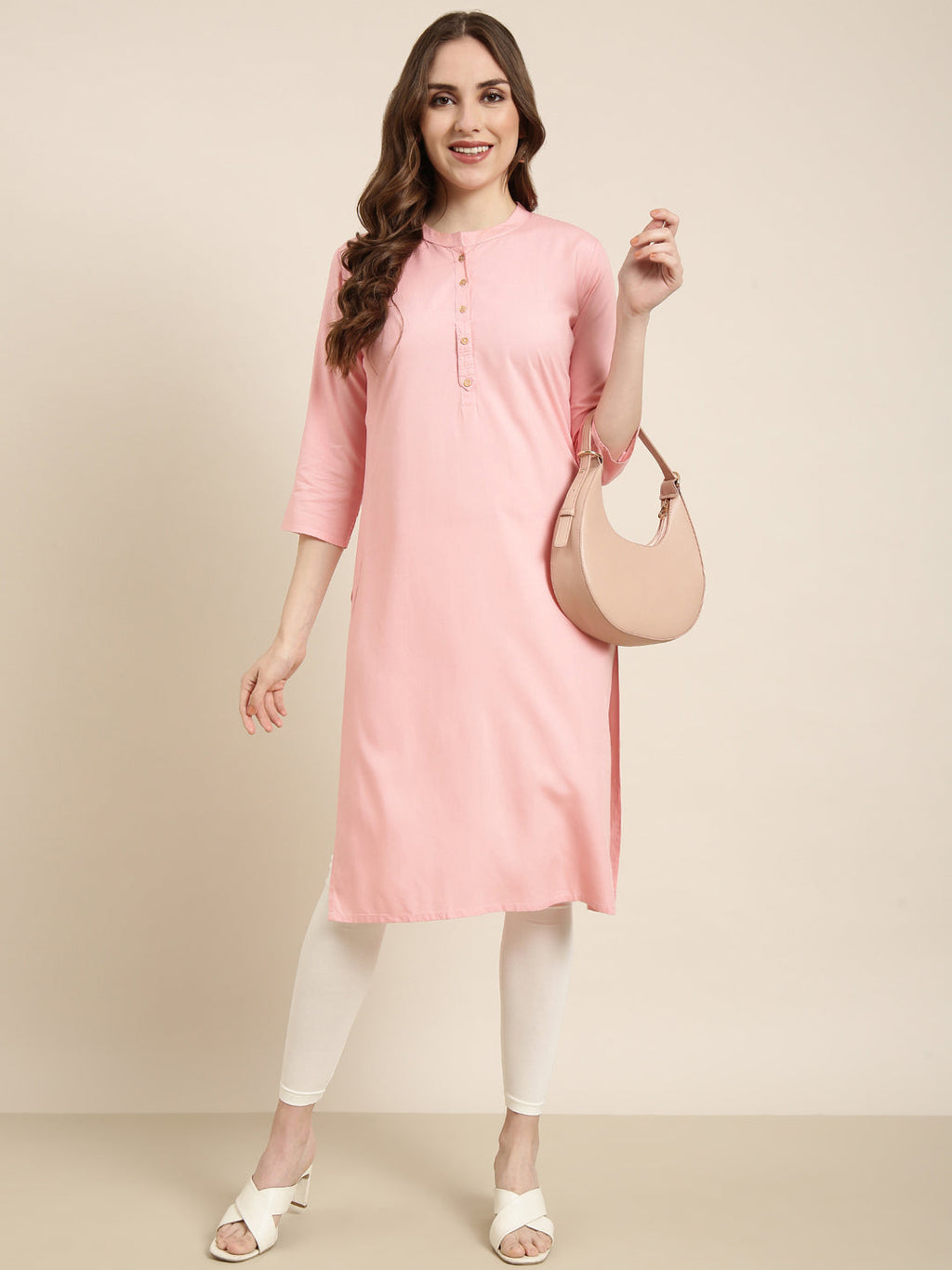 Women's Straight Pink Solid Kurta