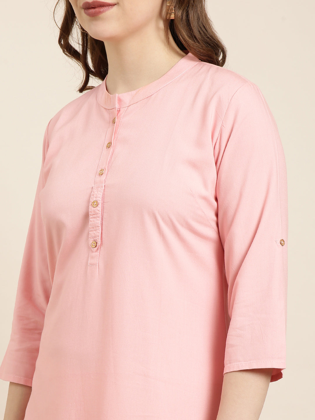 Women's Straight Pink Solid Kurta