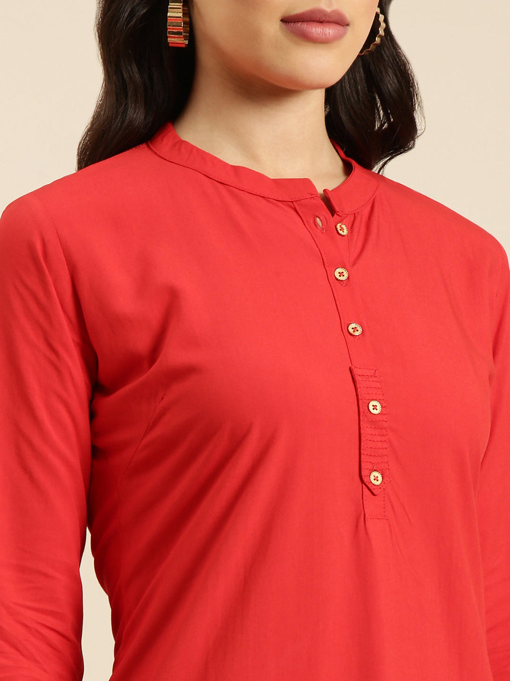 Women's Straight Red Solid Kurta