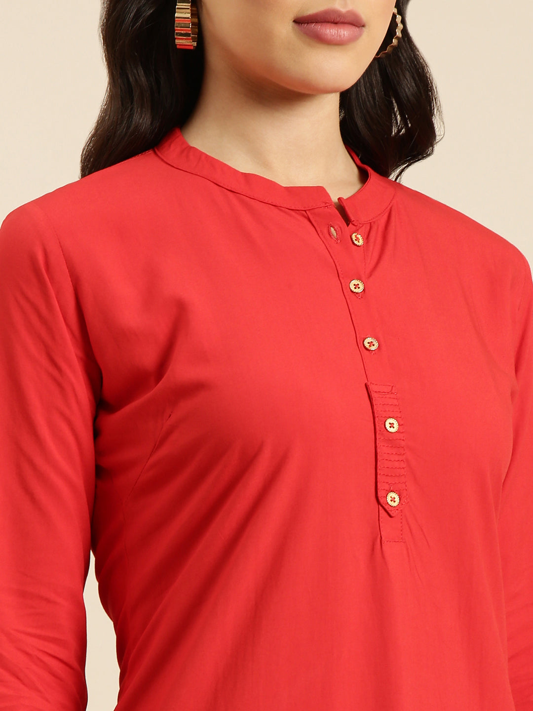 Women's Straight Red Solid Kurta