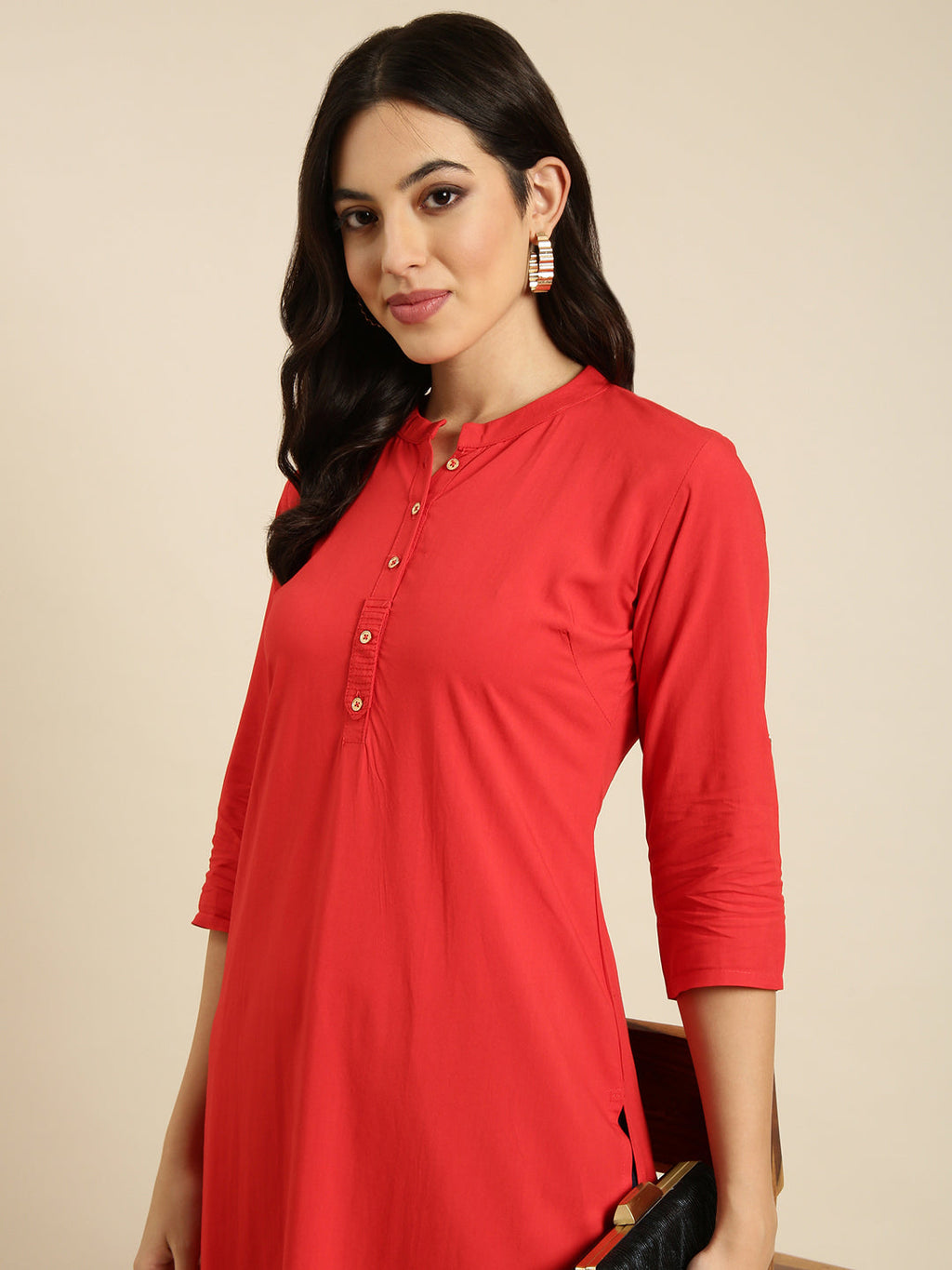 Women's Straight Red Solid Kurta