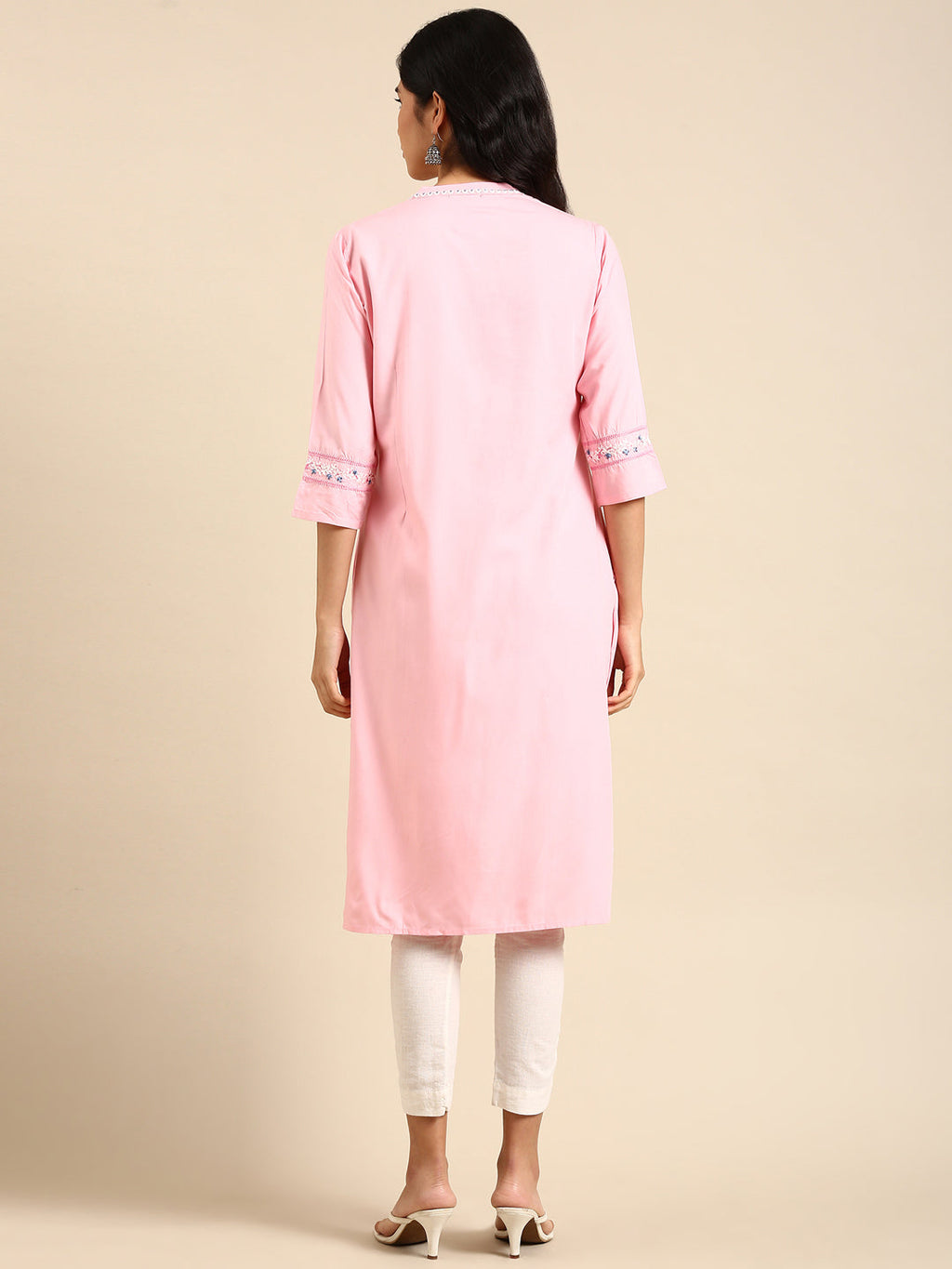 Women's Pink Printed Straight Kurta