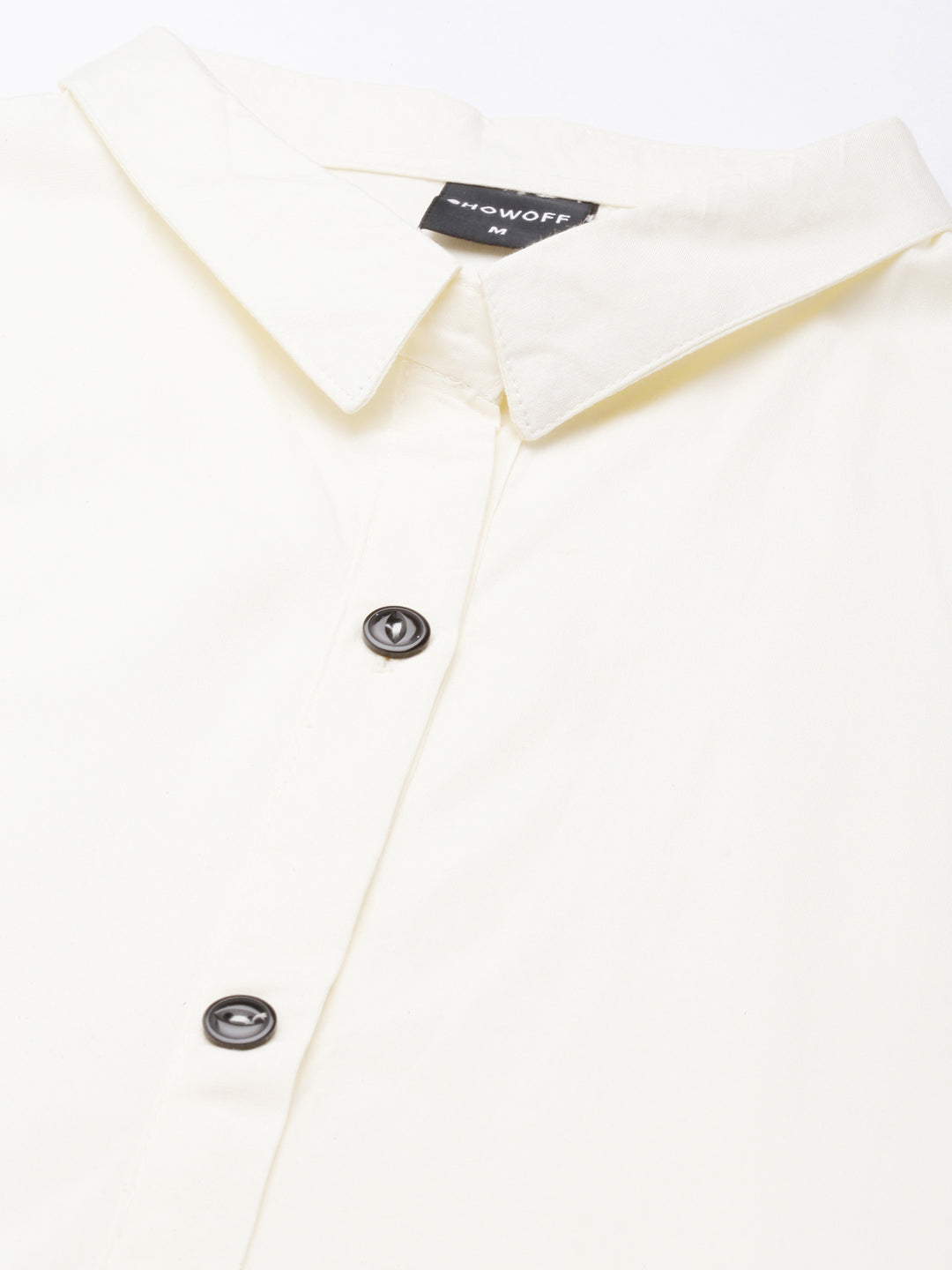 Women's Cream Shirt Collar Shirt Dress With Belt