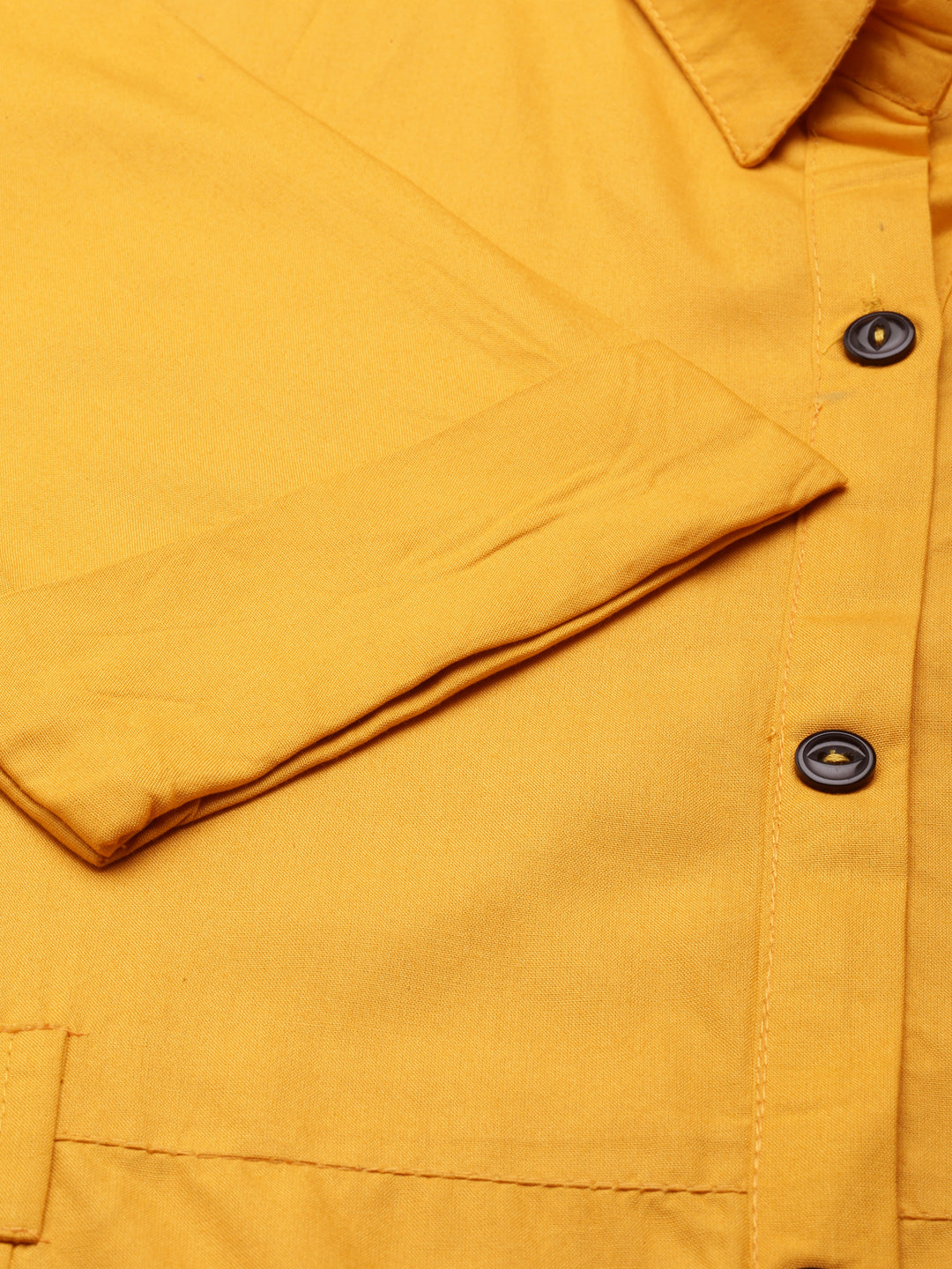 Women's Yellow Shirt Collar Belted Shirt Dress