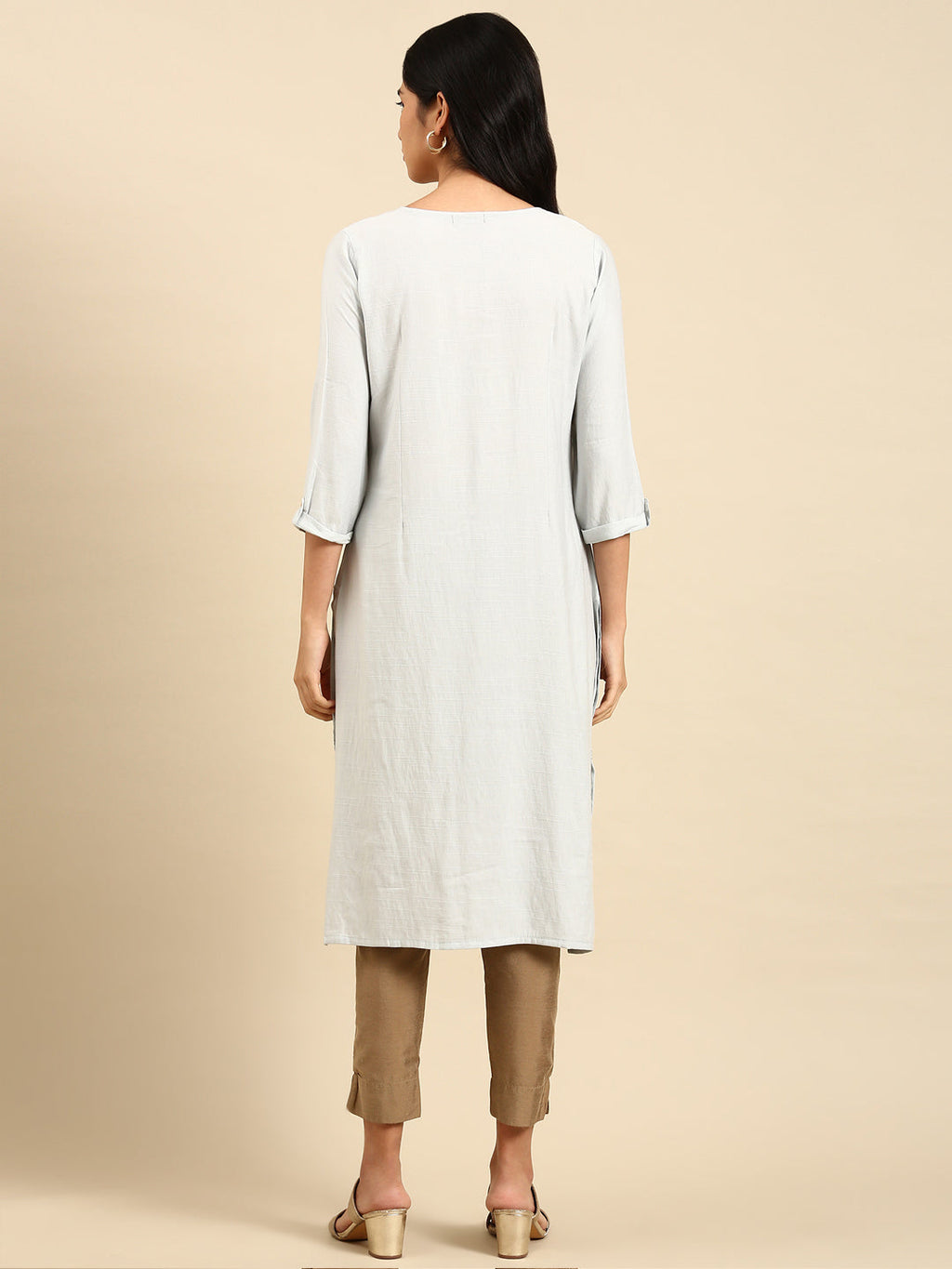 Women's Grey Printed Straight Kurta