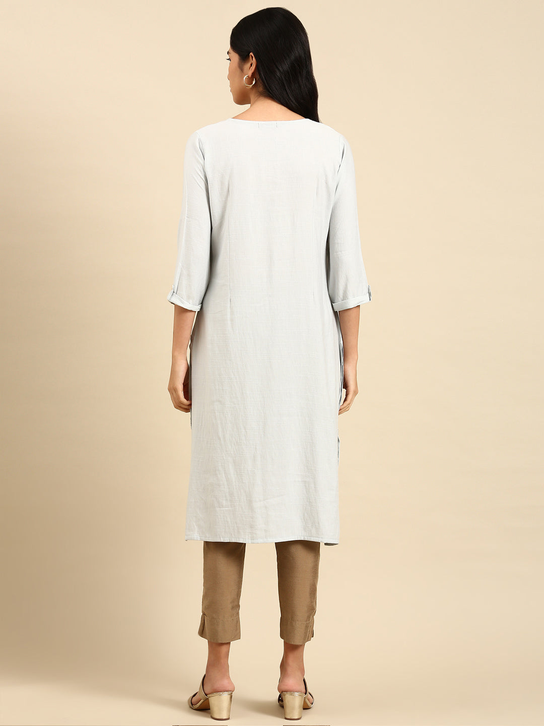 Women's Grey Printed Straight Kurta