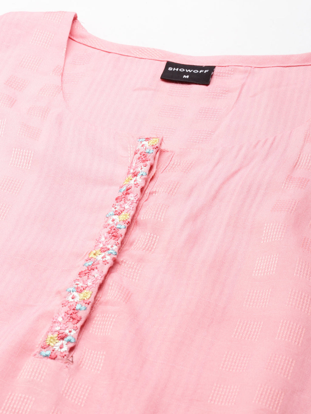 Women's Pink Woven Design Straight Kurta