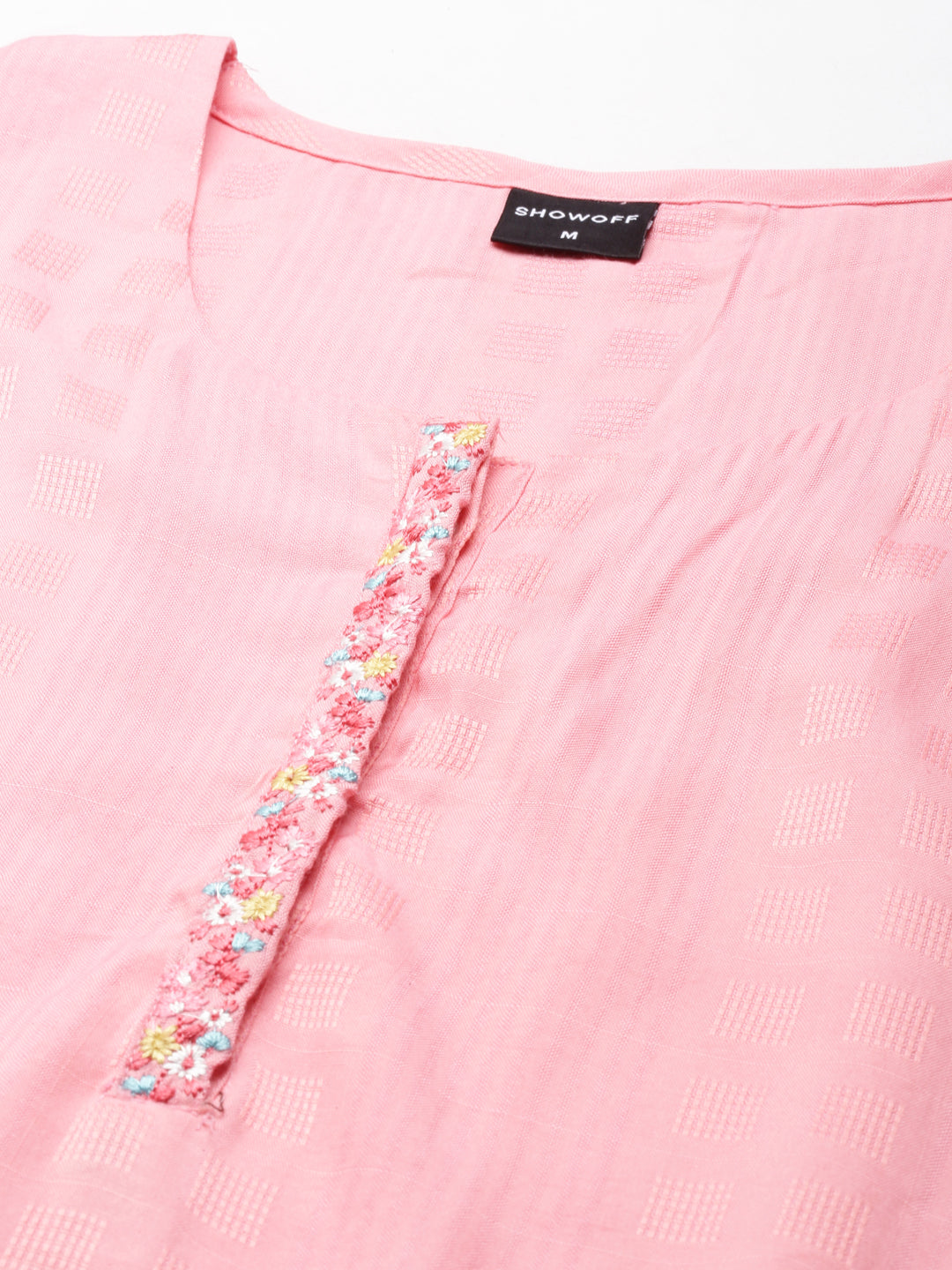 Women's Pink Woven Design Straight Kurta