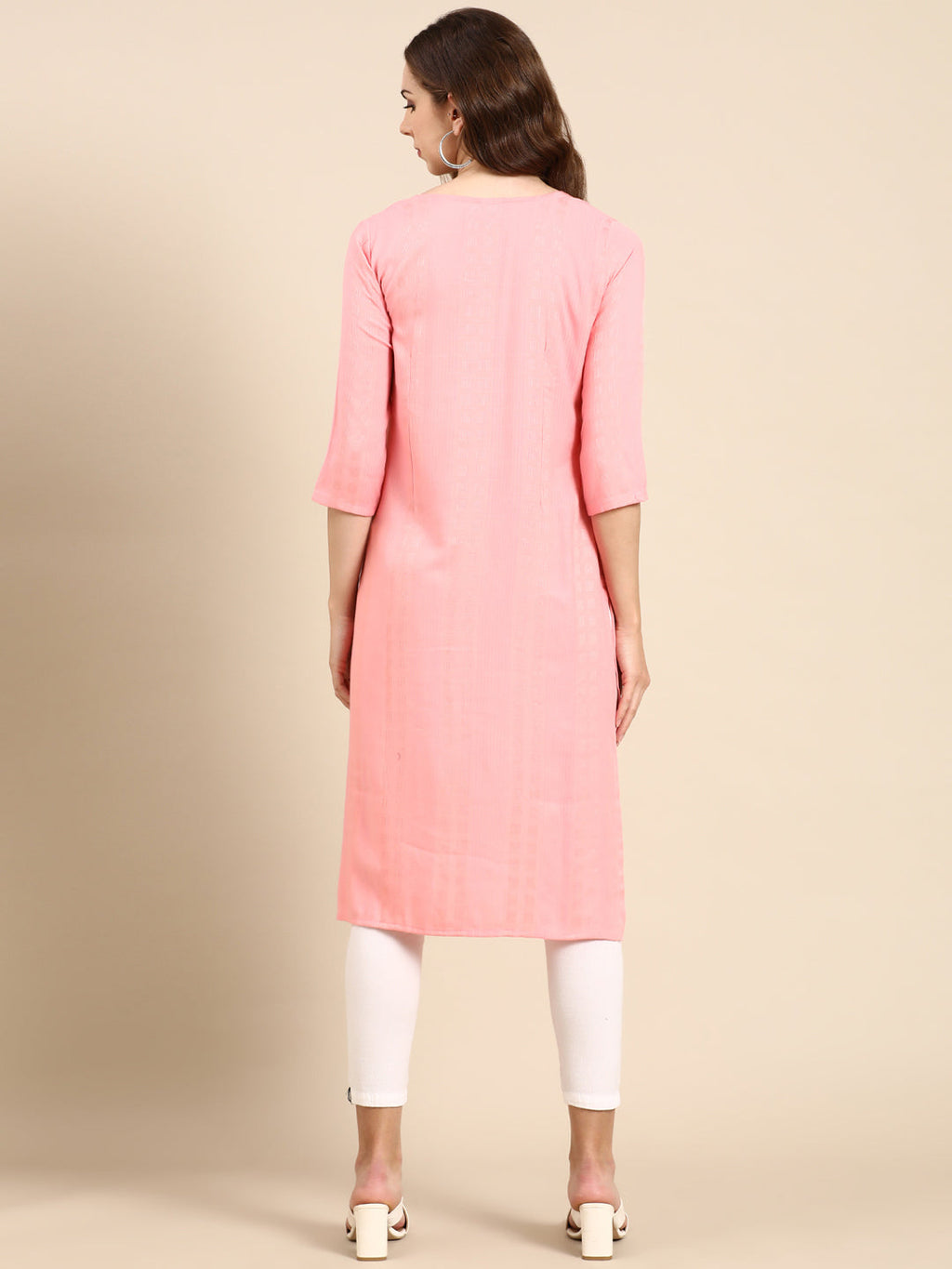 Women's Pink Woven Design Straight Kurta