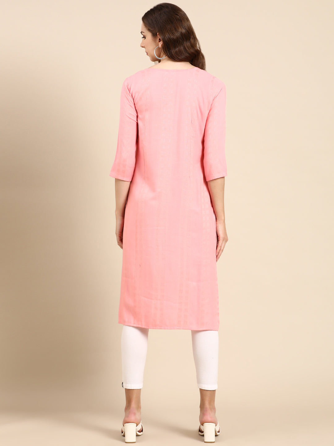 Women's Pink Woven Design Straight Kurta