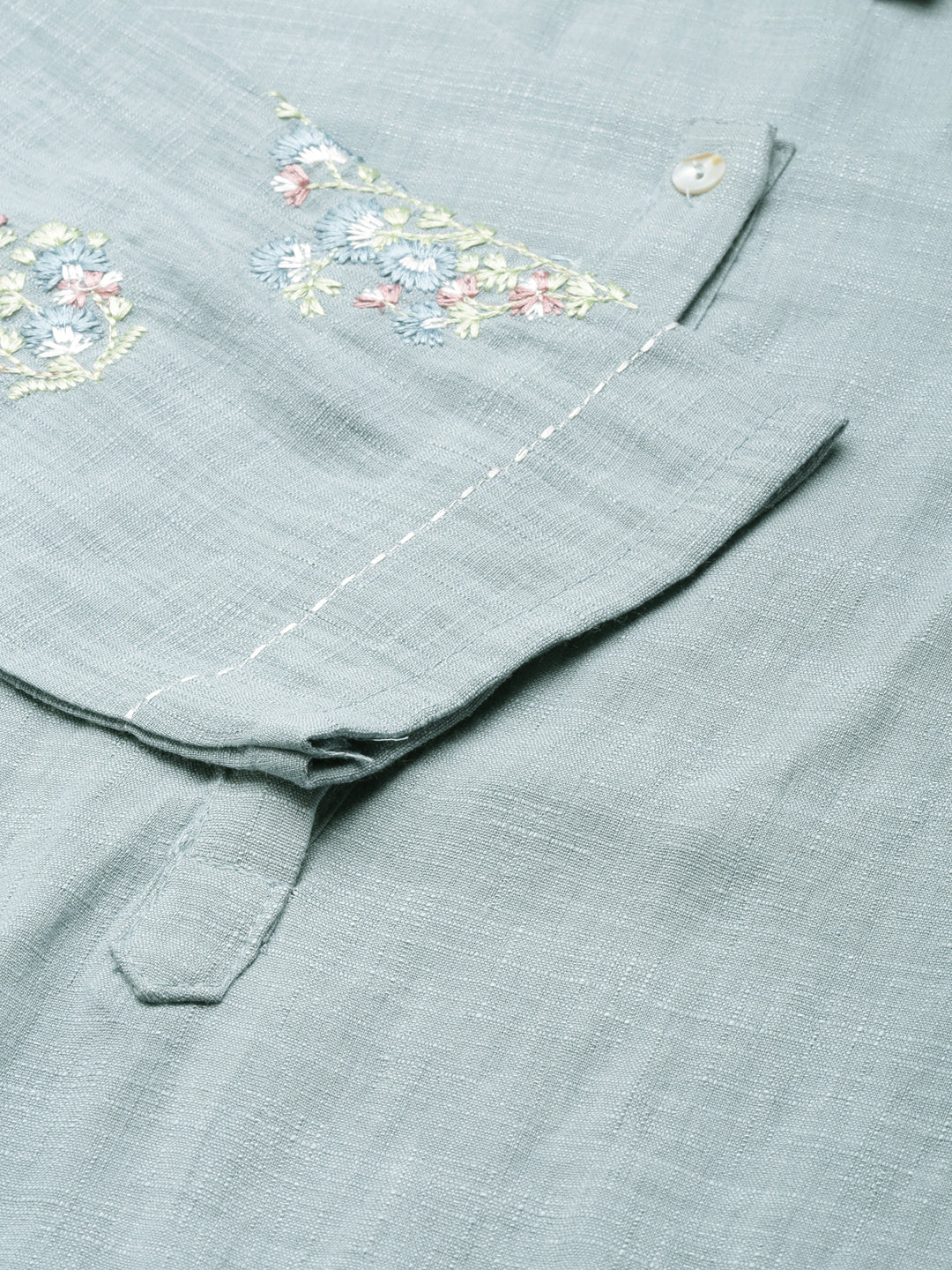 Women's Blue Round Neck Cotton Straight Kurta