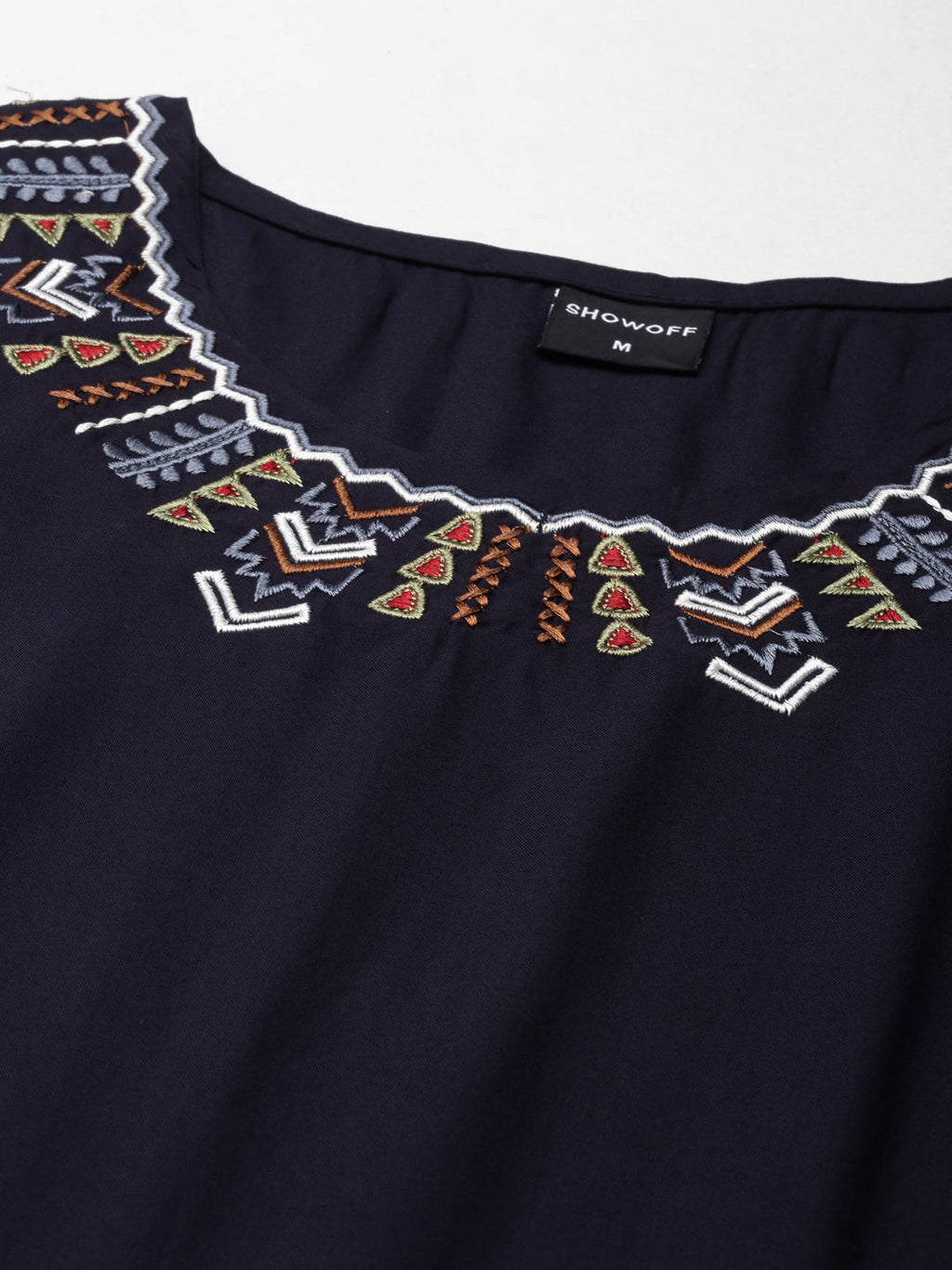 Women's Navy Blue Round Neck Cotton Straight Kurta