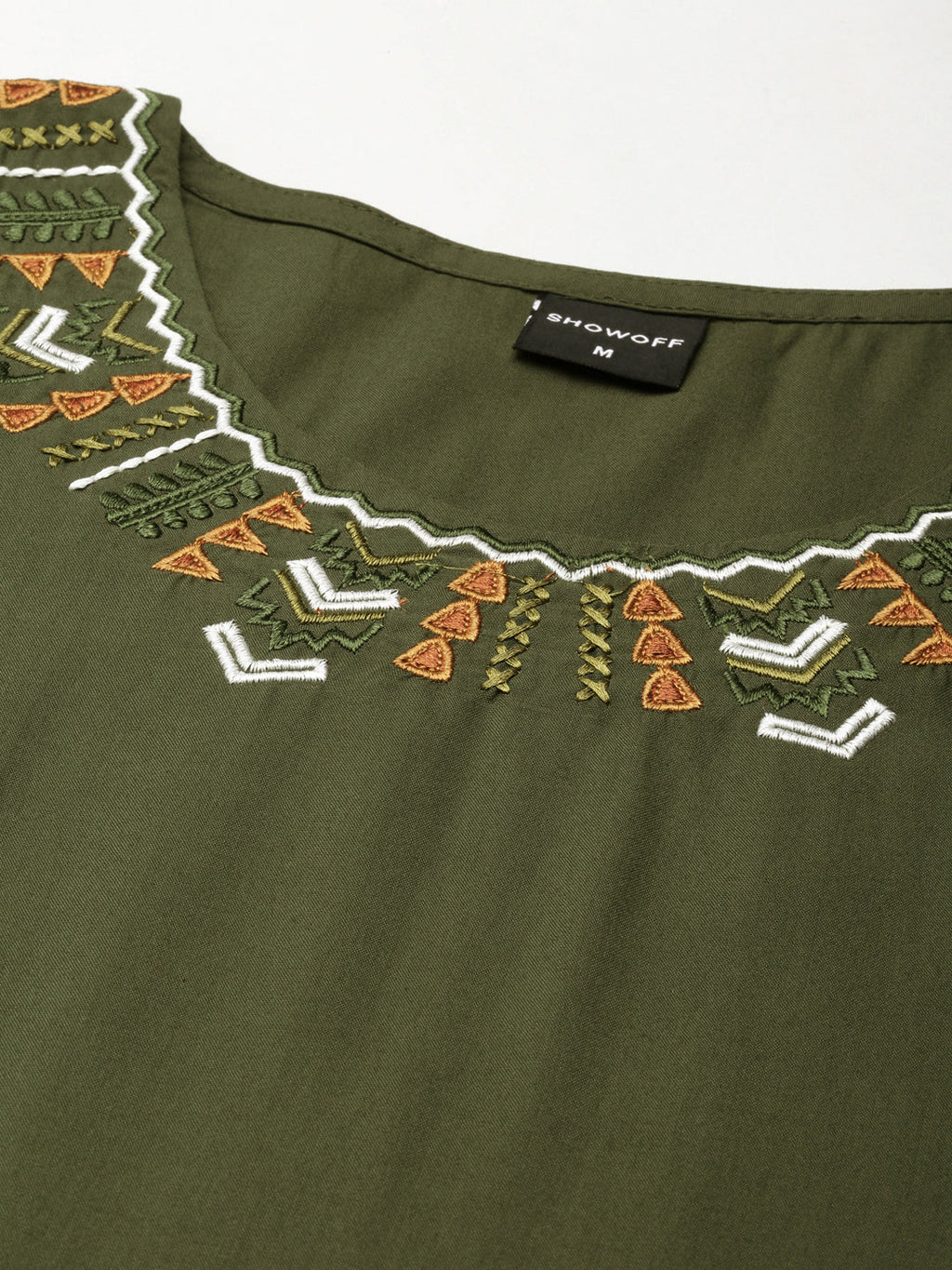 Women's Olive Round Neck Straight Kurta