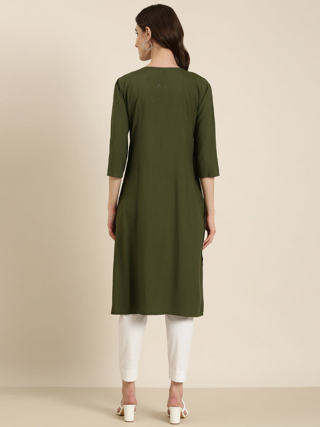 Women's Olive Round Neck Straight Kurta
