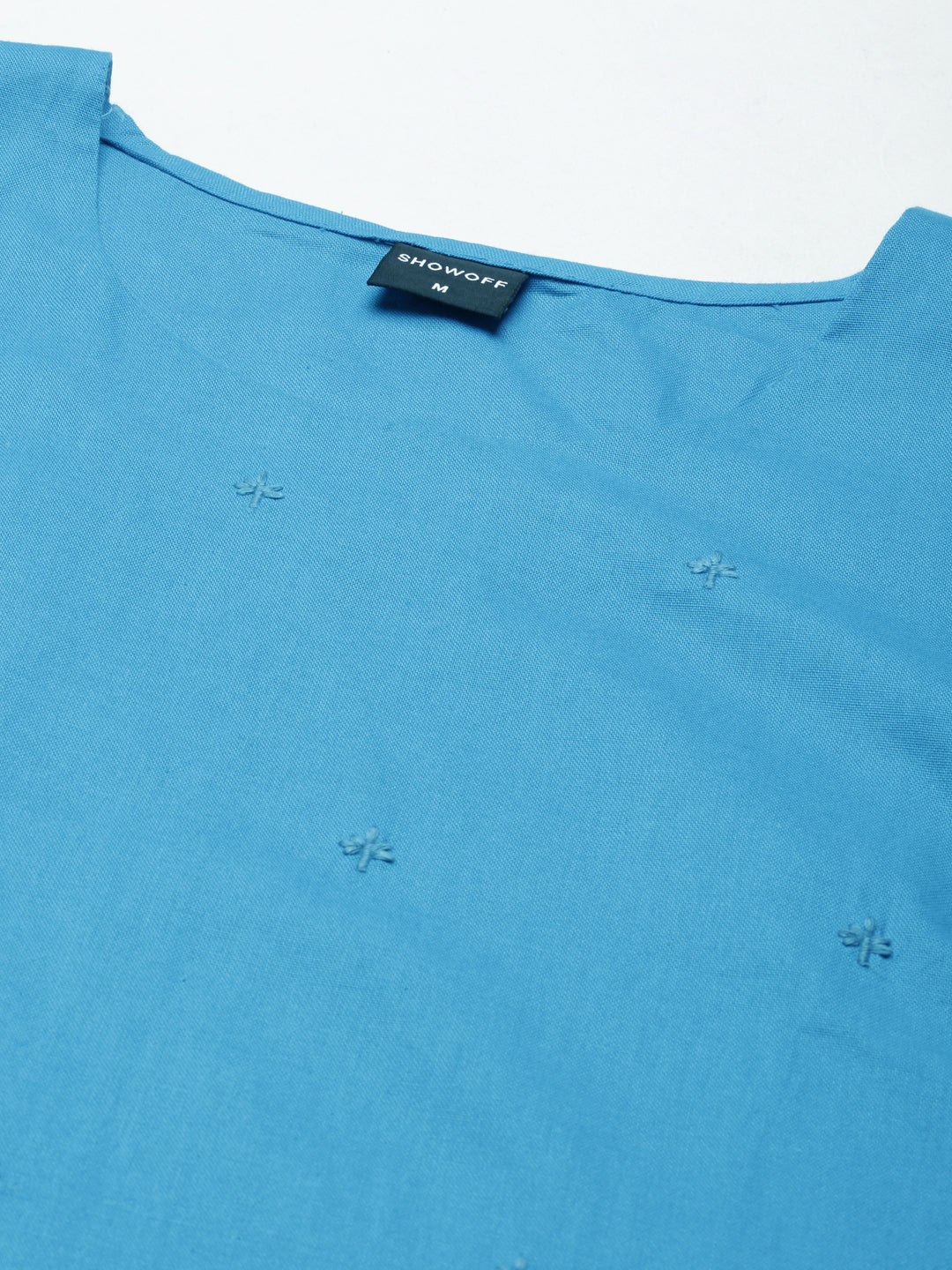 Women's Blue Embroidered Round Neck Straight Kurta