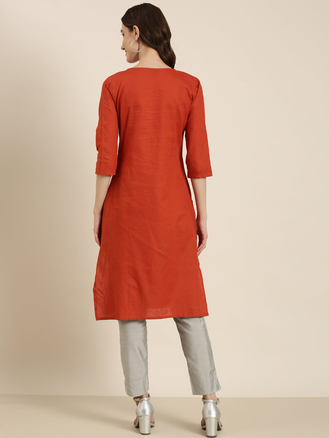 Women's Rust Solid Straight Kurta