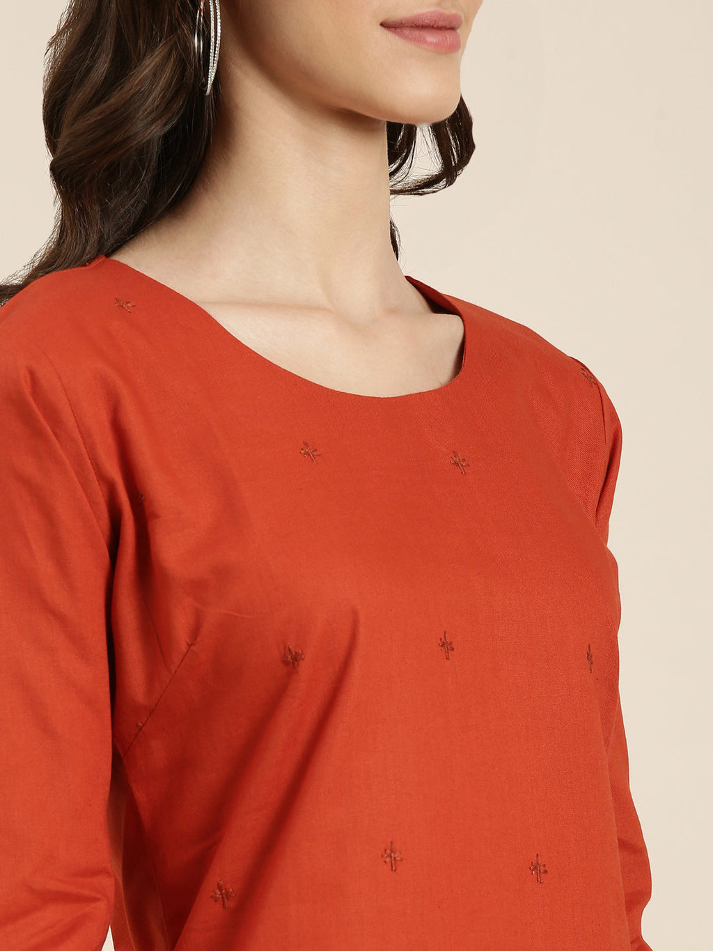Women's Rust Solid Straight Kurta