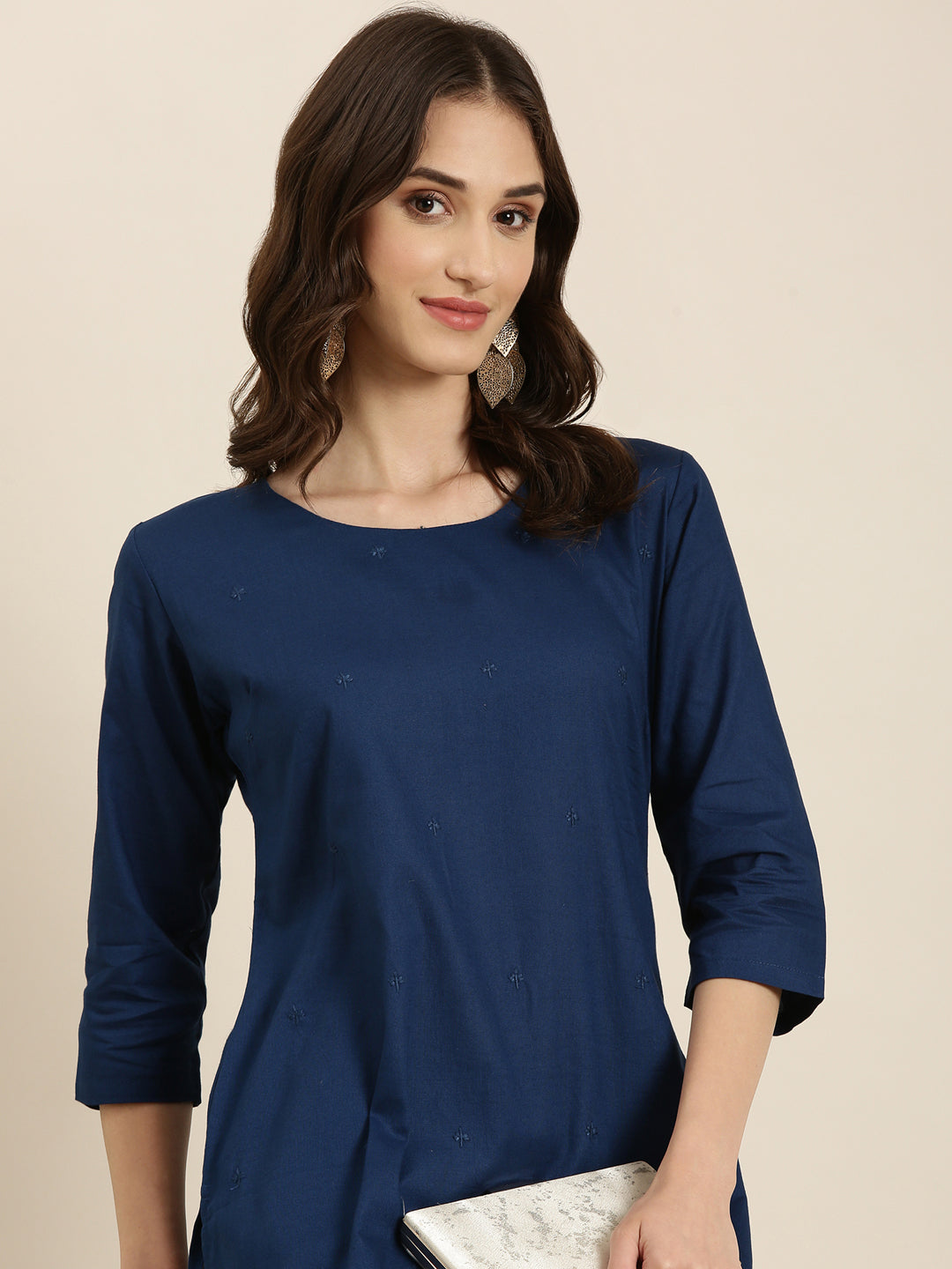 Women's Teal Thread Work Straight Kurta