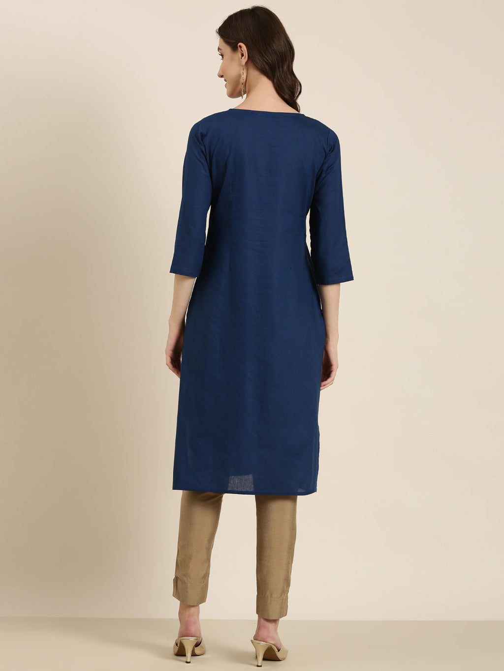 Women's Teal Thread Work Straight Kurta