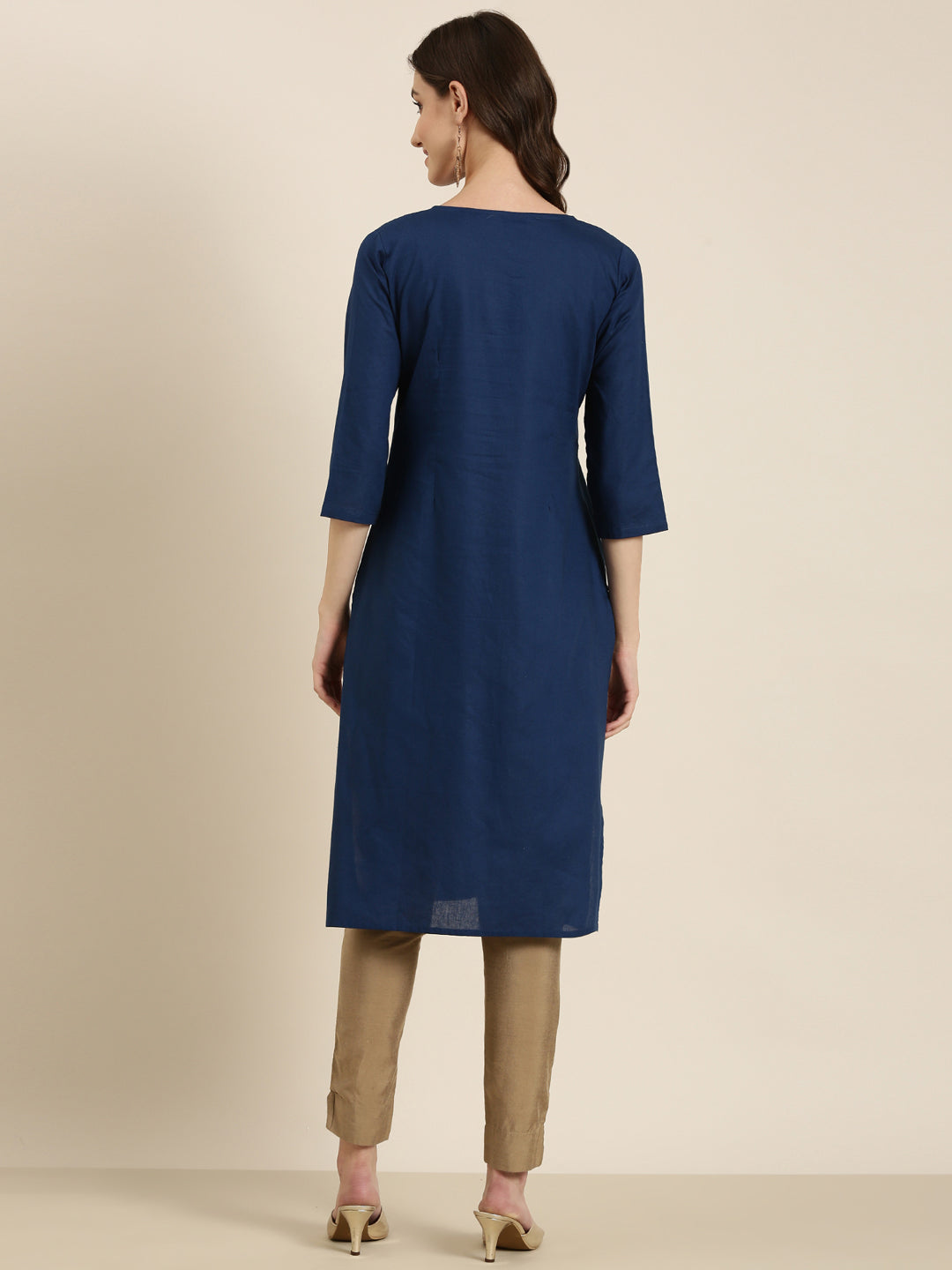 Women's Teal Thread Work Straight Kurta