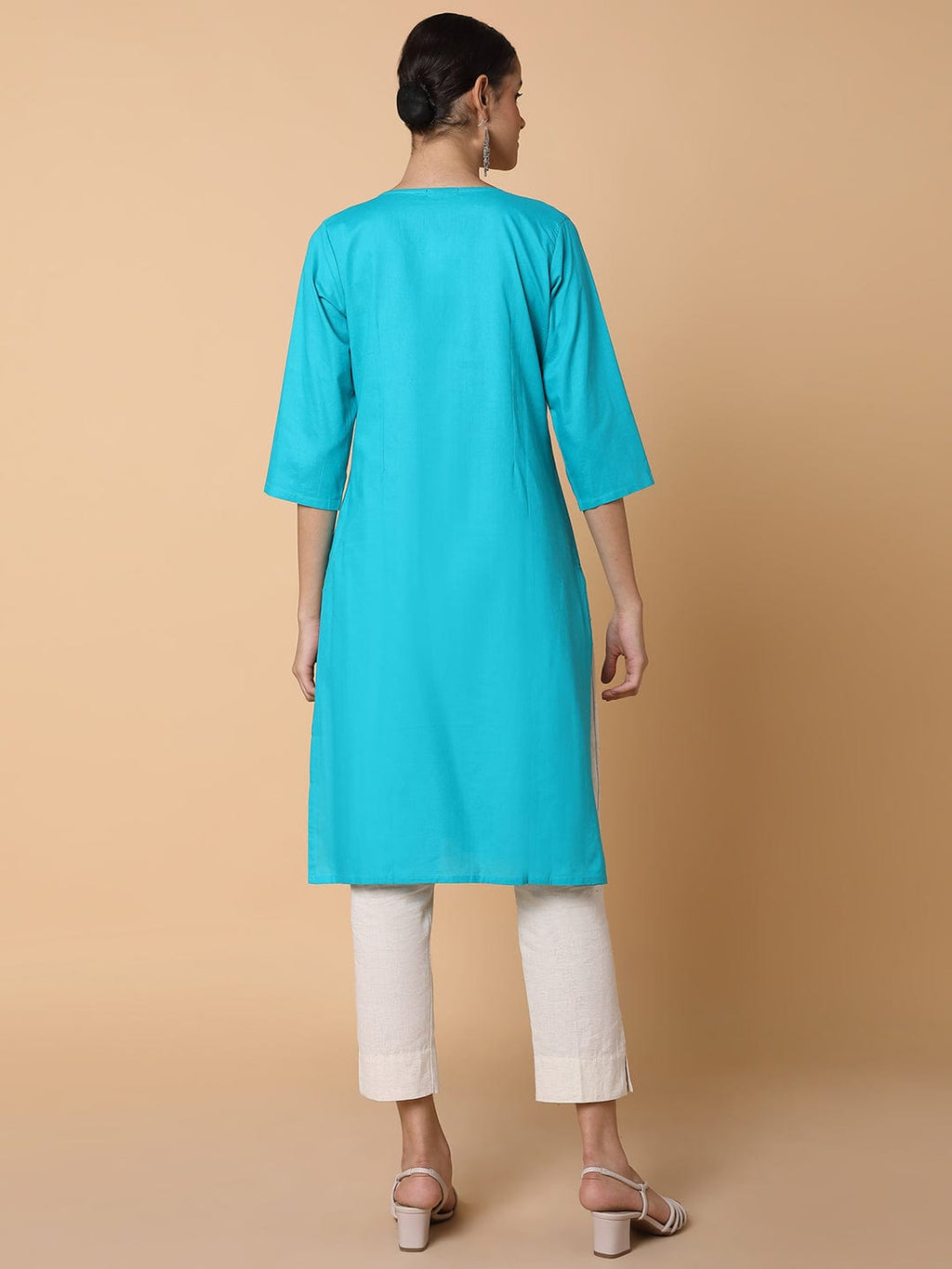 Women's Straight Turquoise Blue Solid Kurta