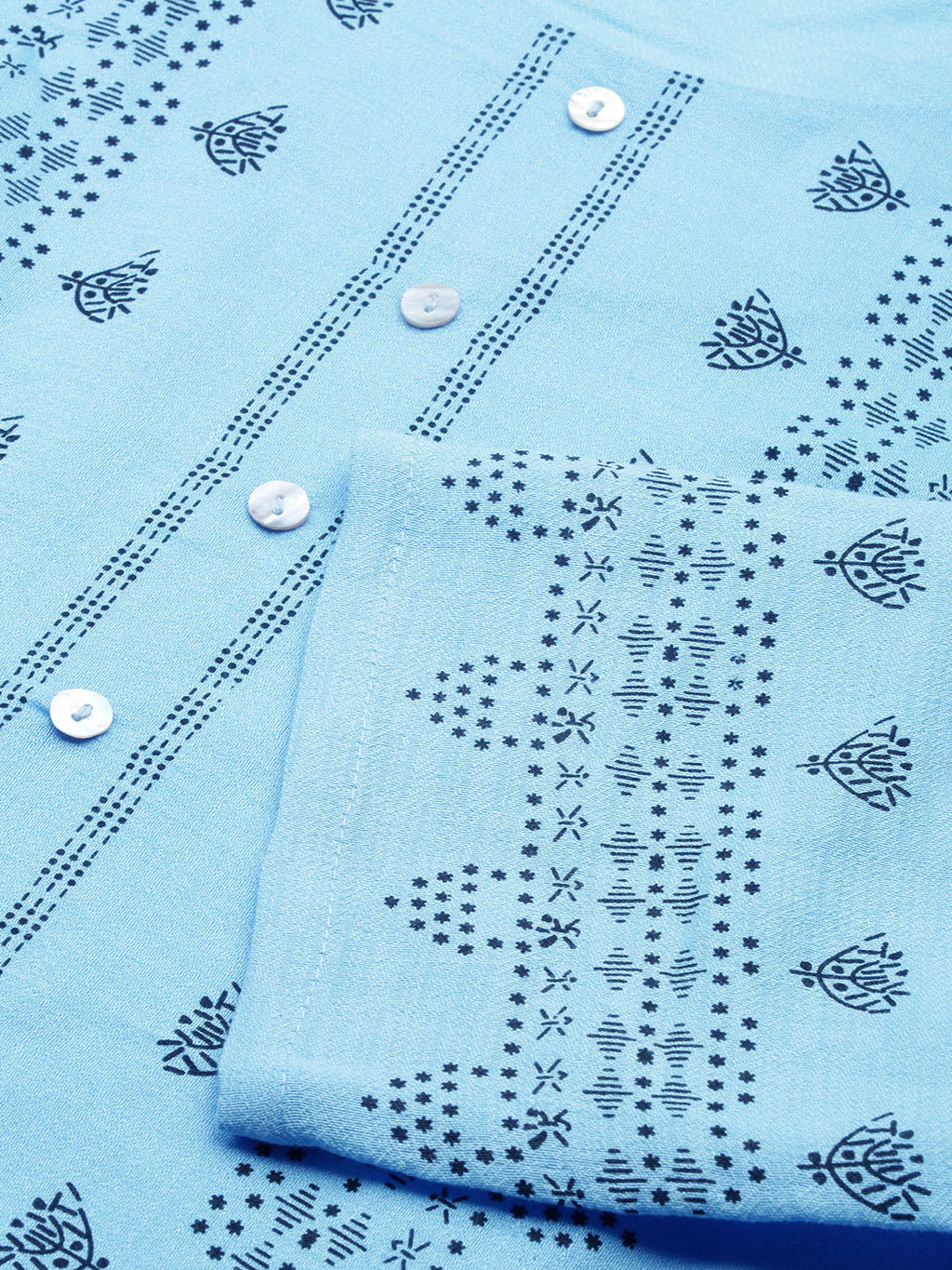 Women's Blue Ethnic Motifs Printed Cotton Straight Kurta