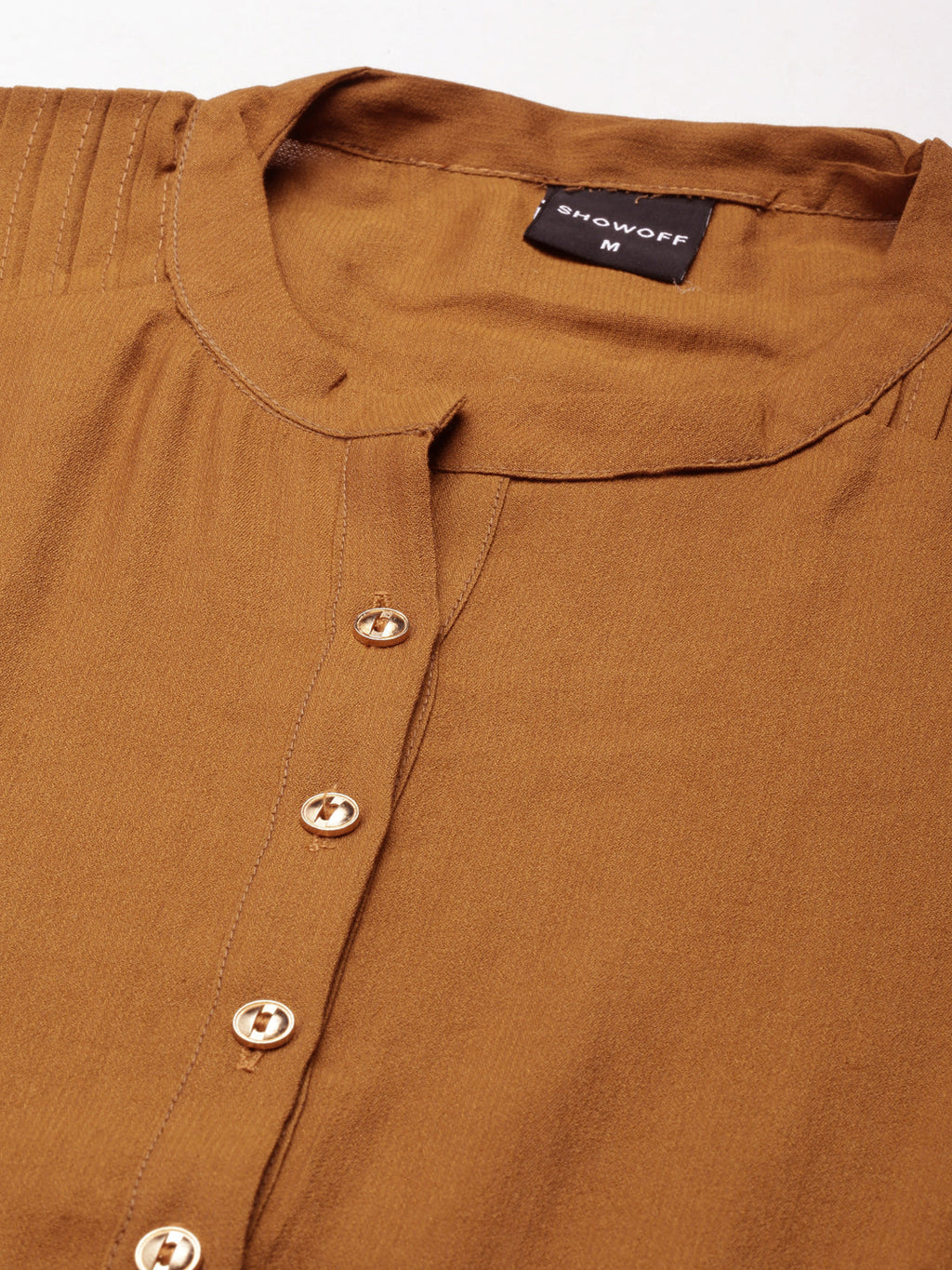 Women's Camel Brown Mandarin Collar Straight Kurta