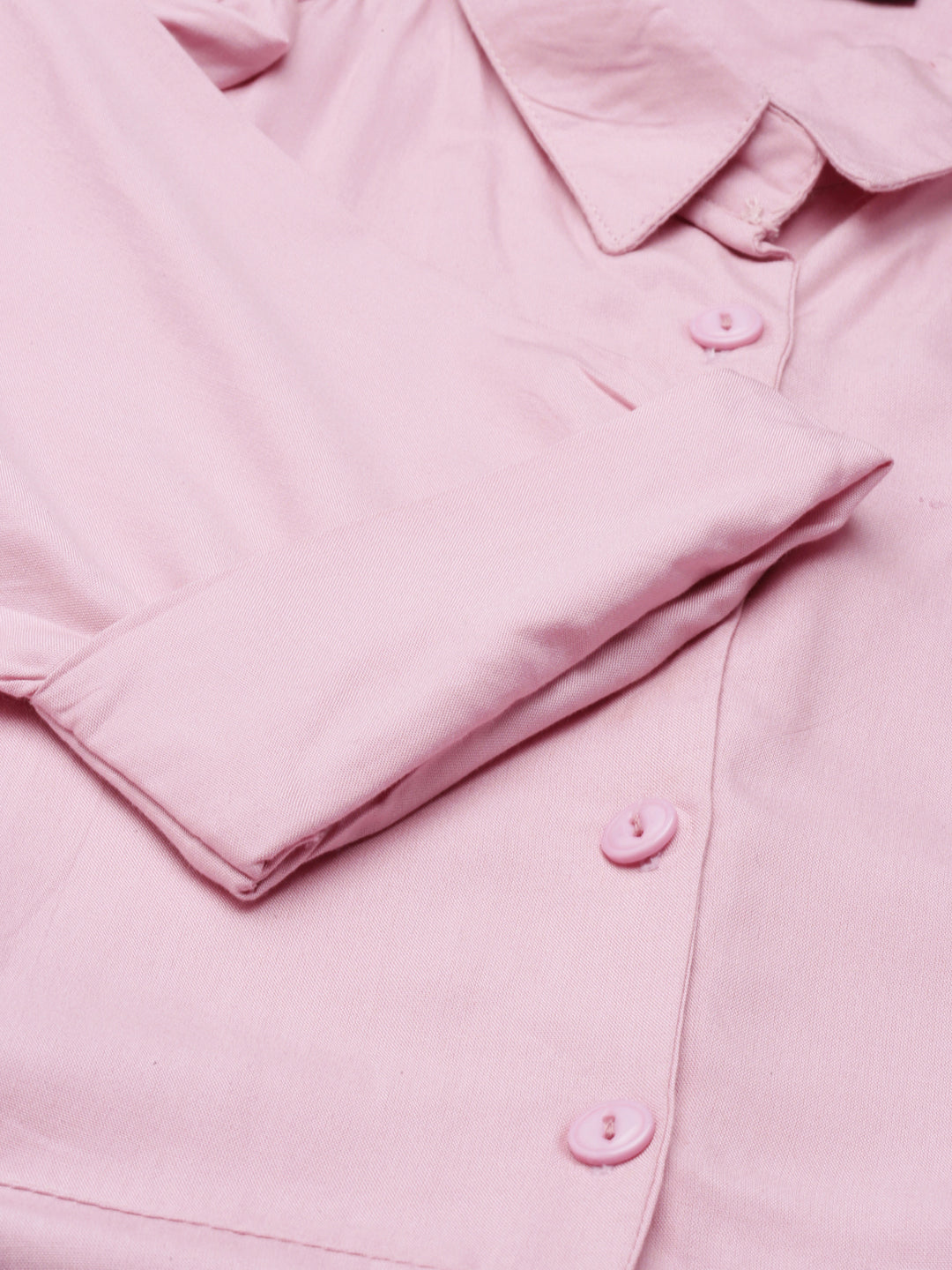 Women's Pink Shirt Collar A-Line Dress With Belt