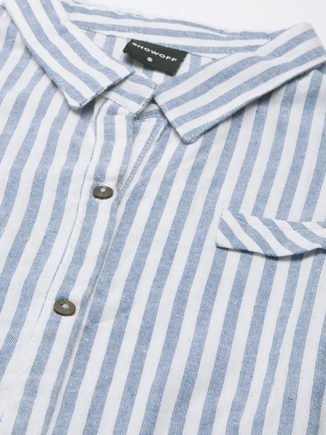 Women's Blue Striped Pure Cotton A Line Kurta