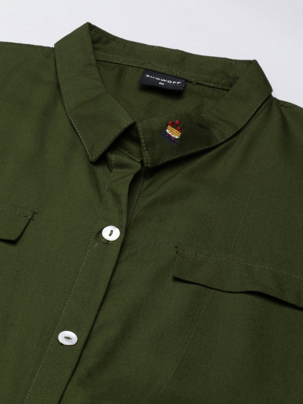 Women's Olive Shirt Collar Short Sleeves Belted Shirt Dress