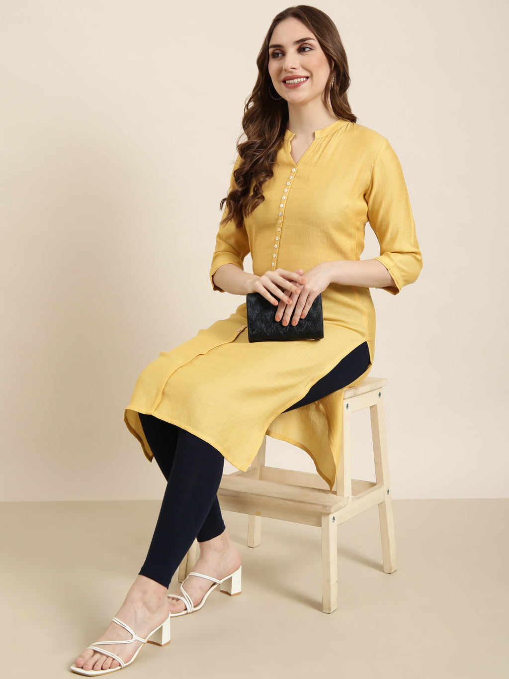 Women's Straight Mustard Solid Kurta