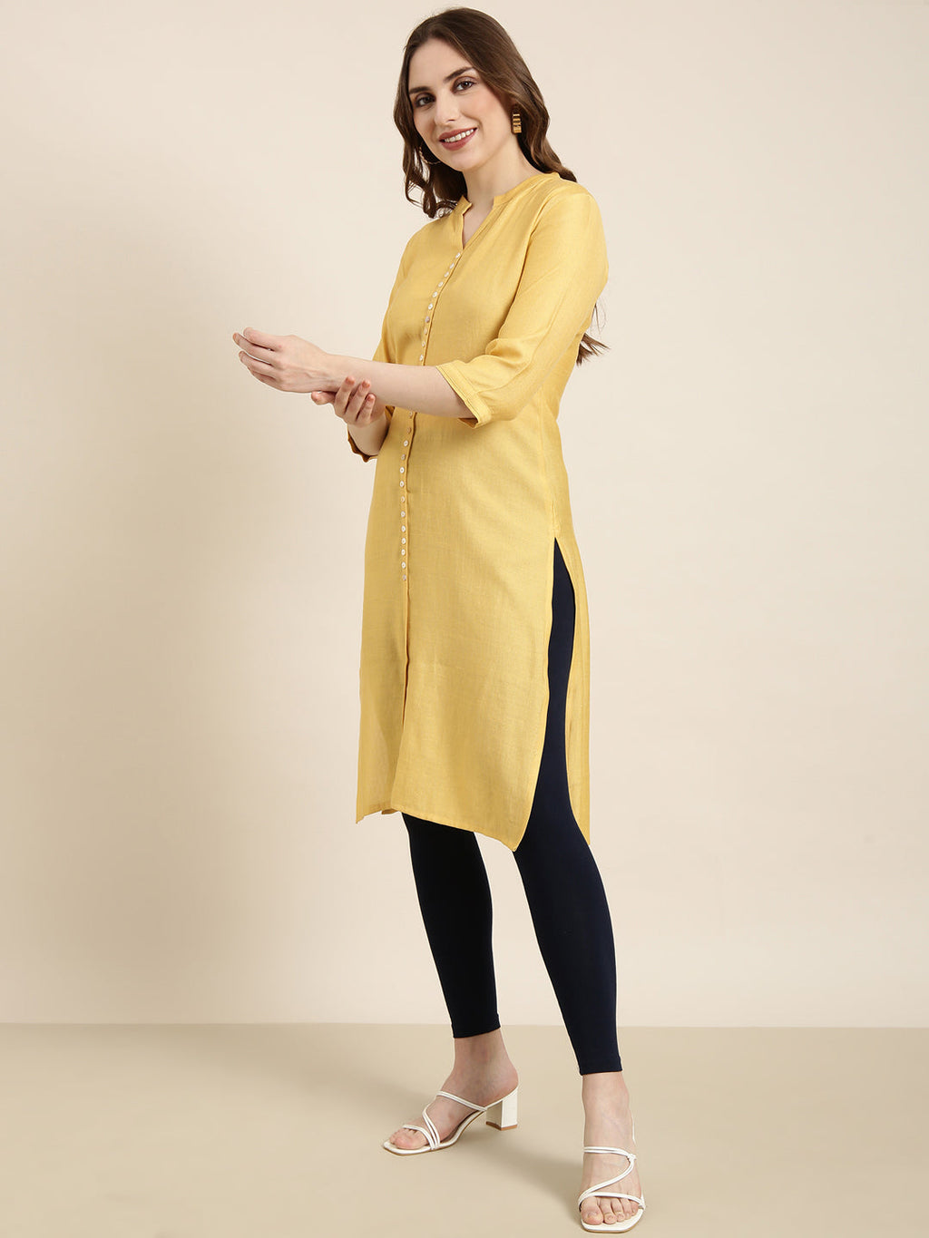 Women's Straight Mustard Solid Kurta