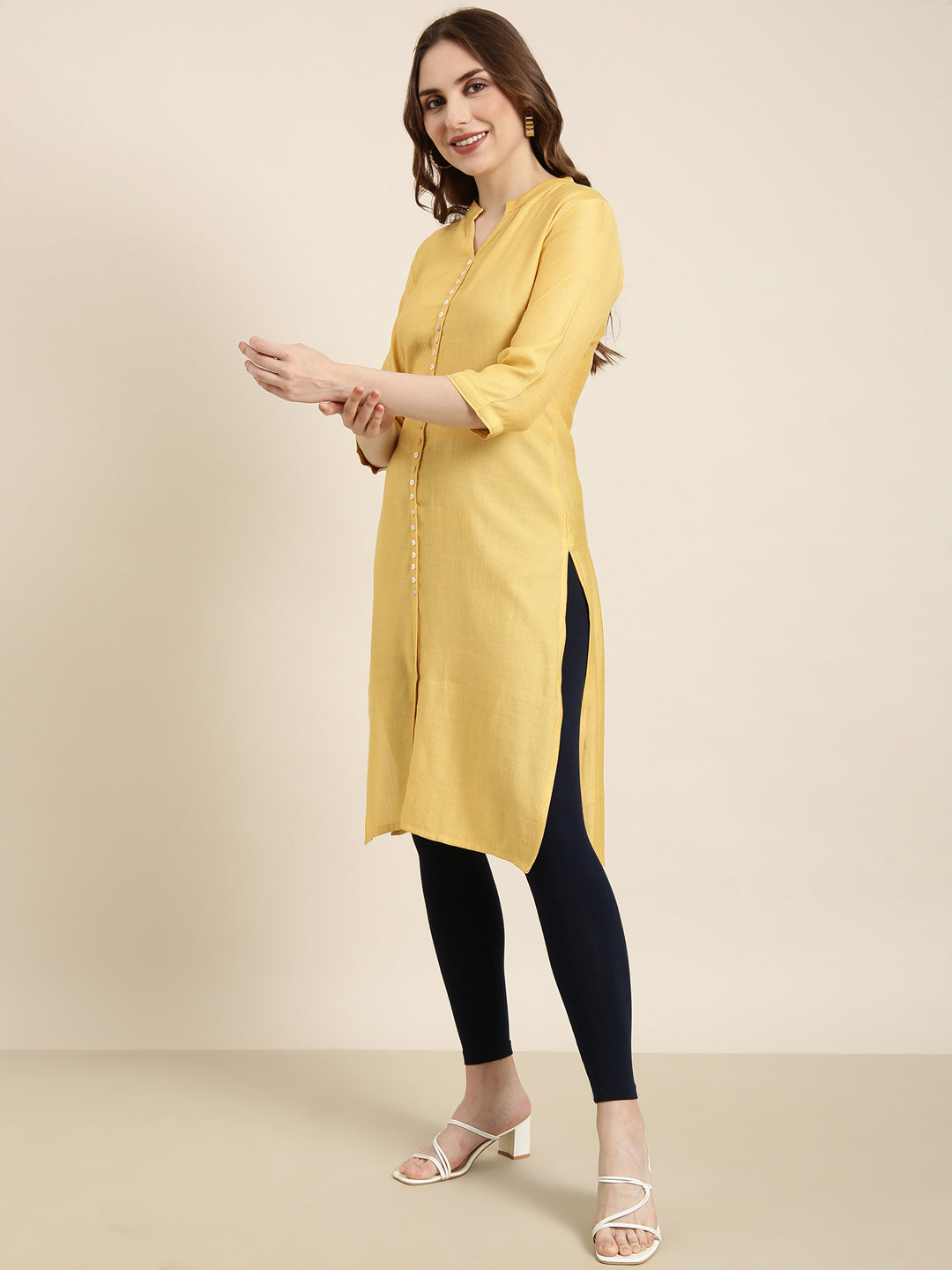 Women's Straight Mustard Solid Kurta
