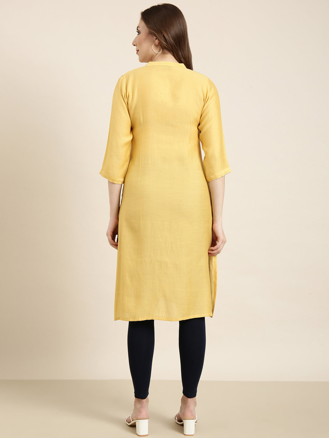 Women's Straight Mustard Solid Kurta
