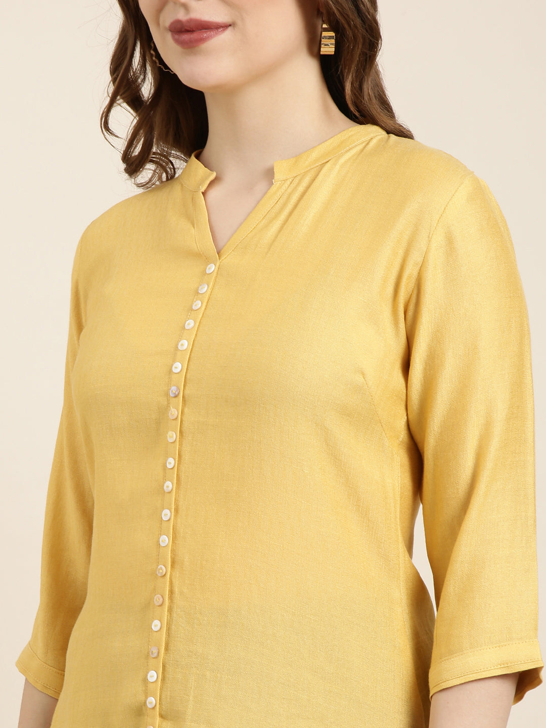 Women's Straight Mustard Solid Kurta