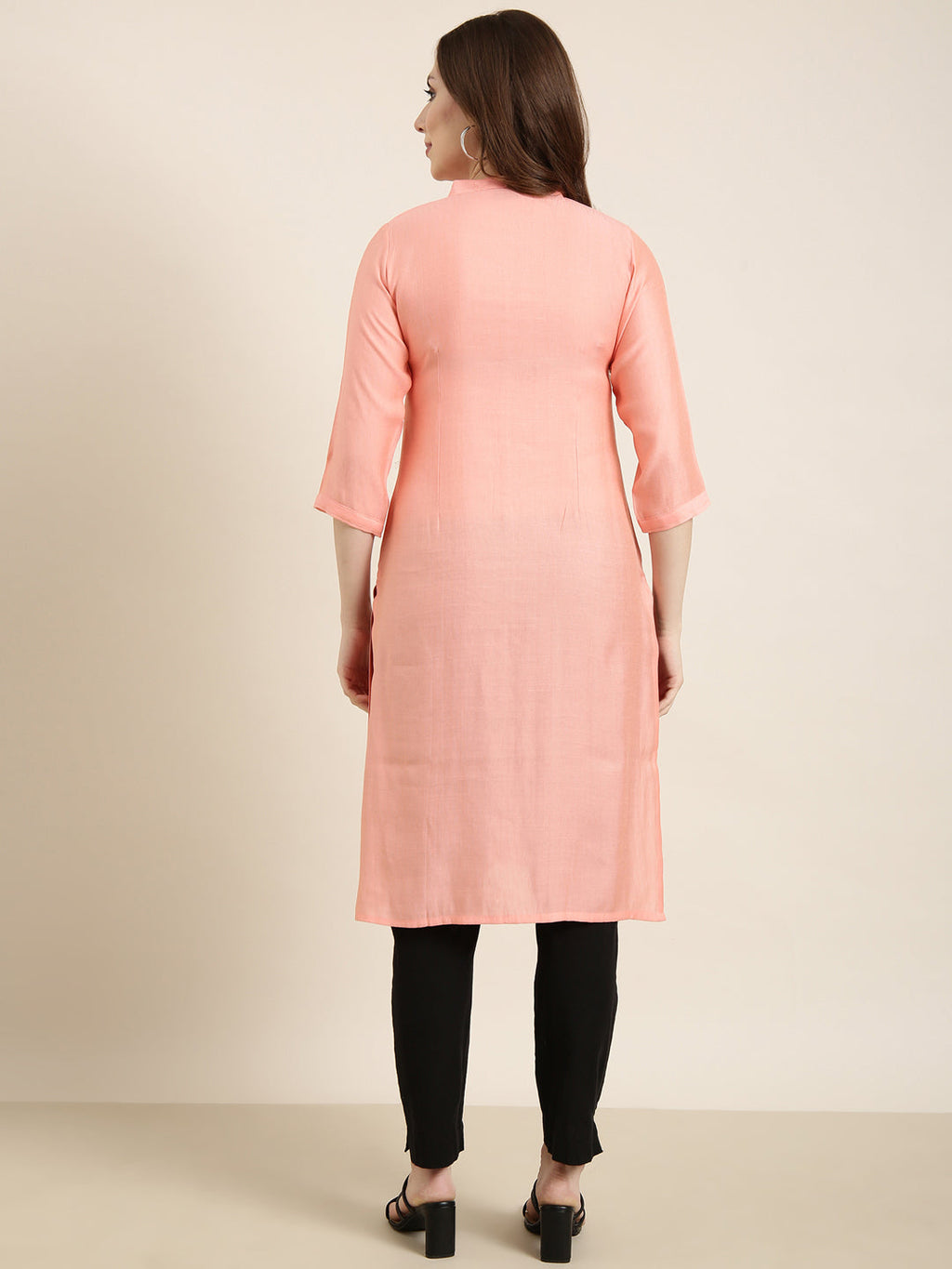 Women's Straight Peach Solid Kurta
