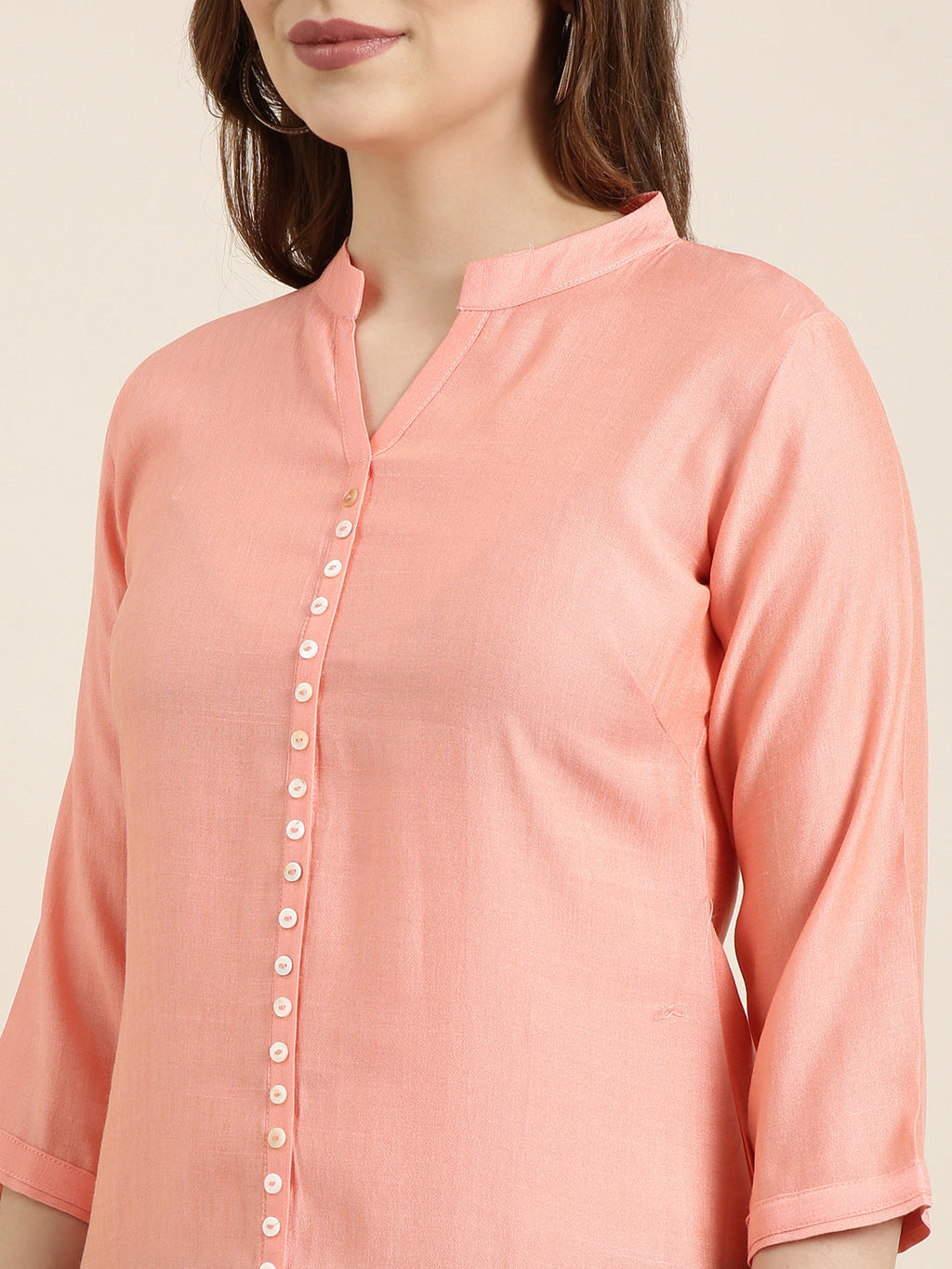 Women's Straight Peach Solid Kurta