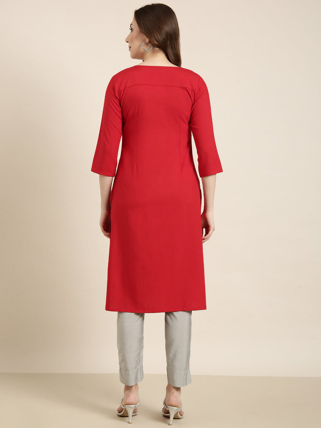 Women's Straight Red Floral Kurta