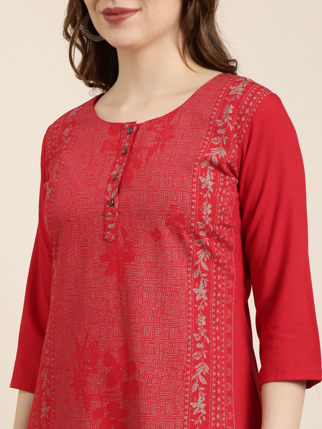 Women's Straight Red Floral Kurta