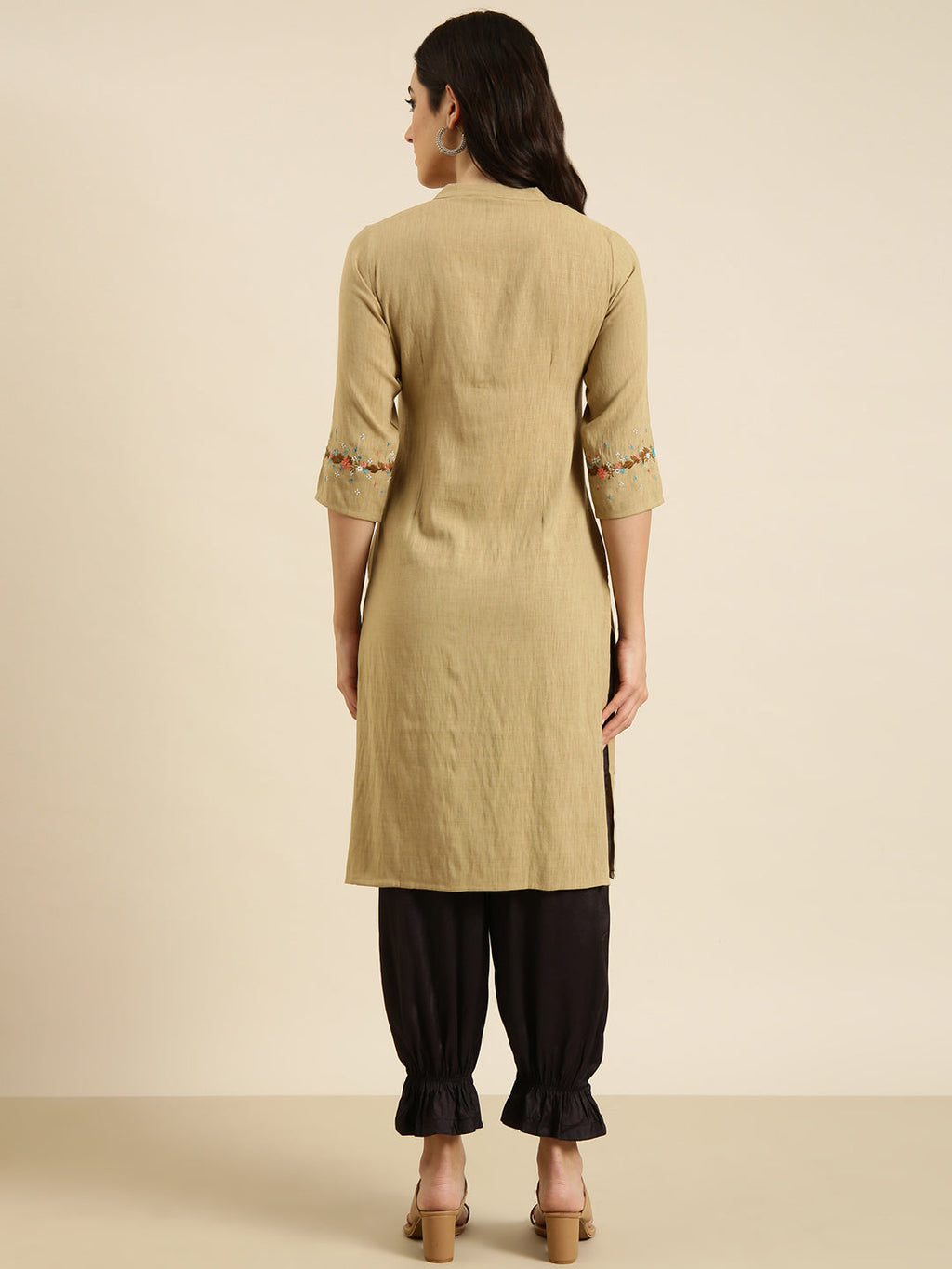 Women's Straight Beige Solid Kurta